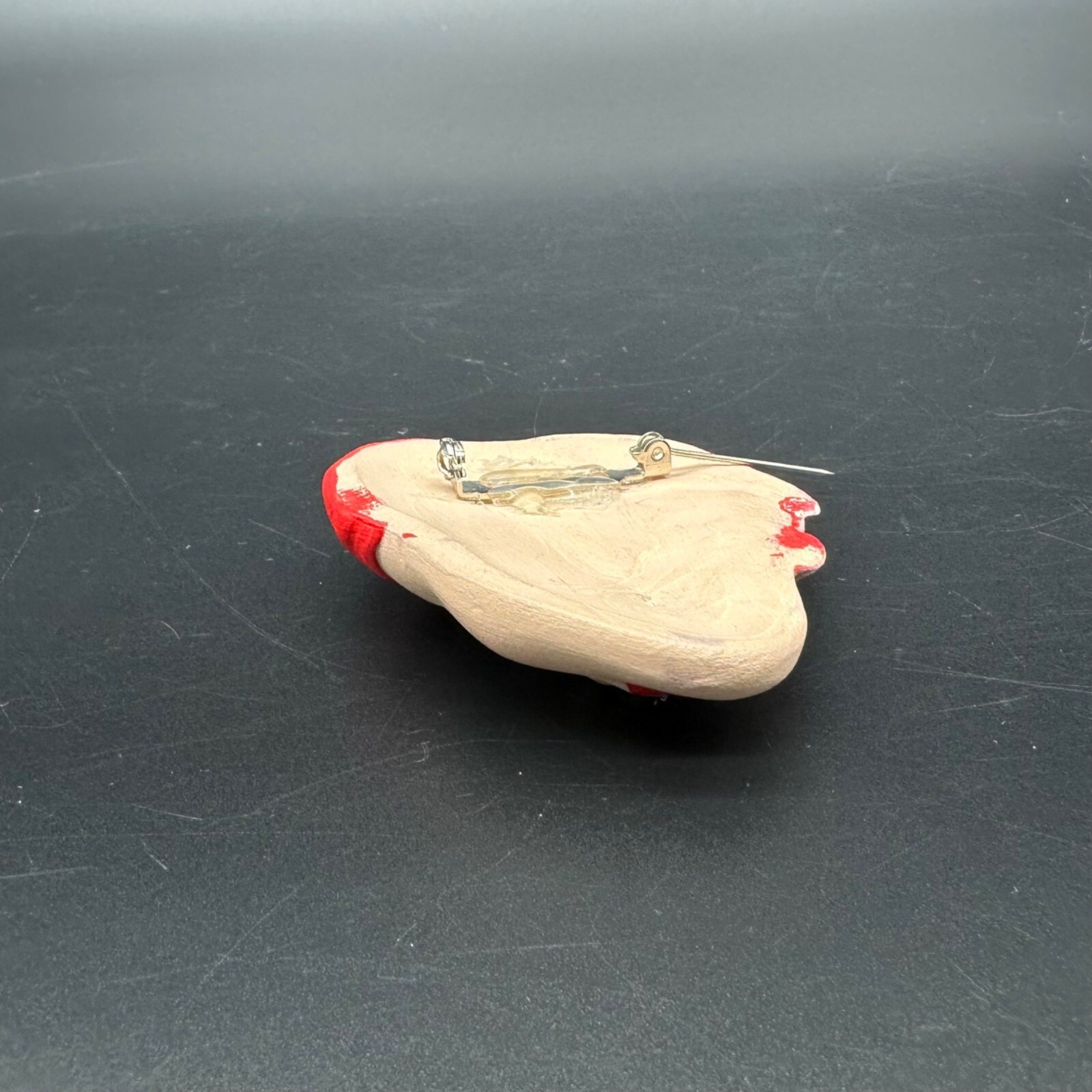Vintage Brooch Pin Hand Painted Ceramic Womans Face Red Hat Retro Jewelry
