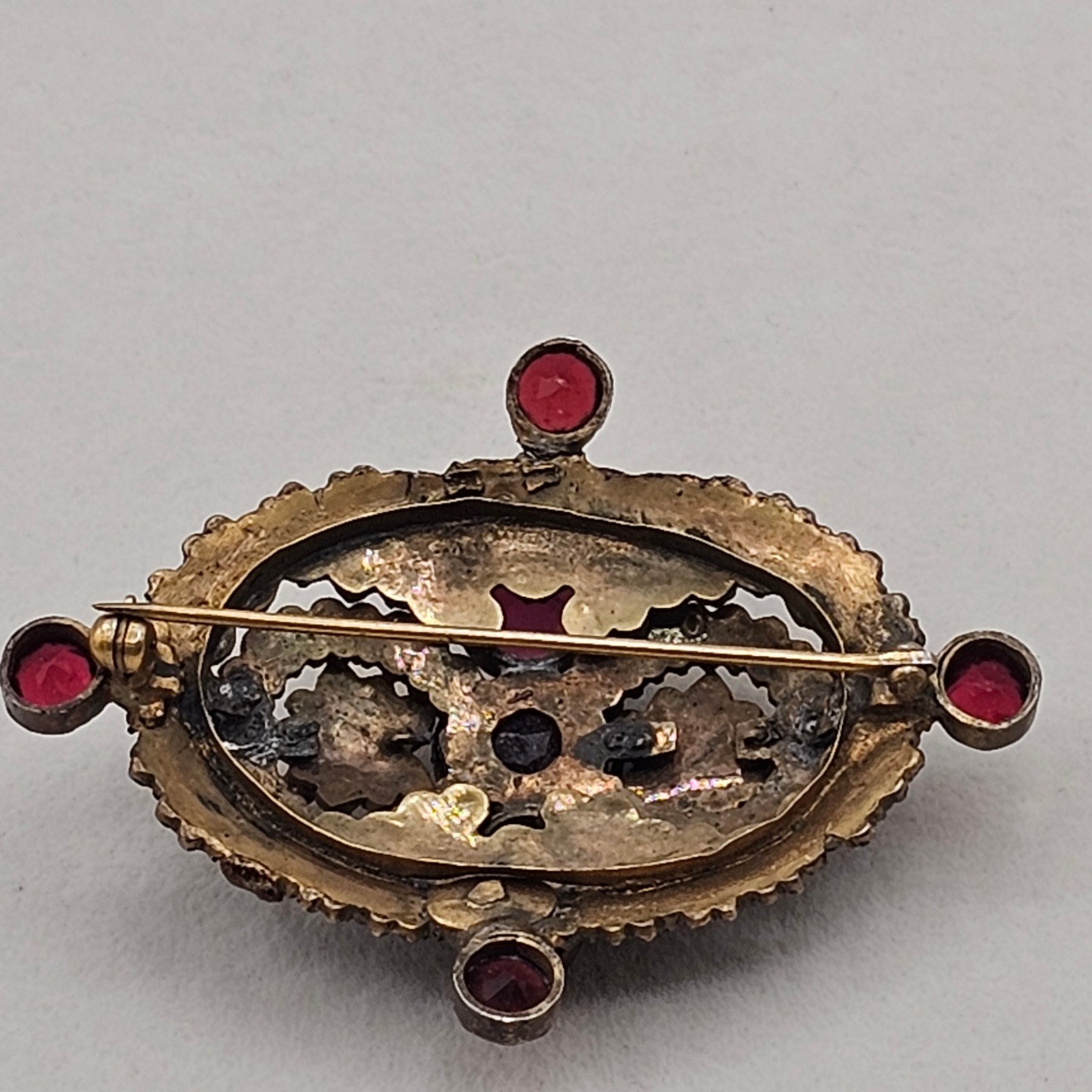 Vtg Bohemian Czech Garnet Brooch Deep Red Victorian Style Floral Cluster 2.5″