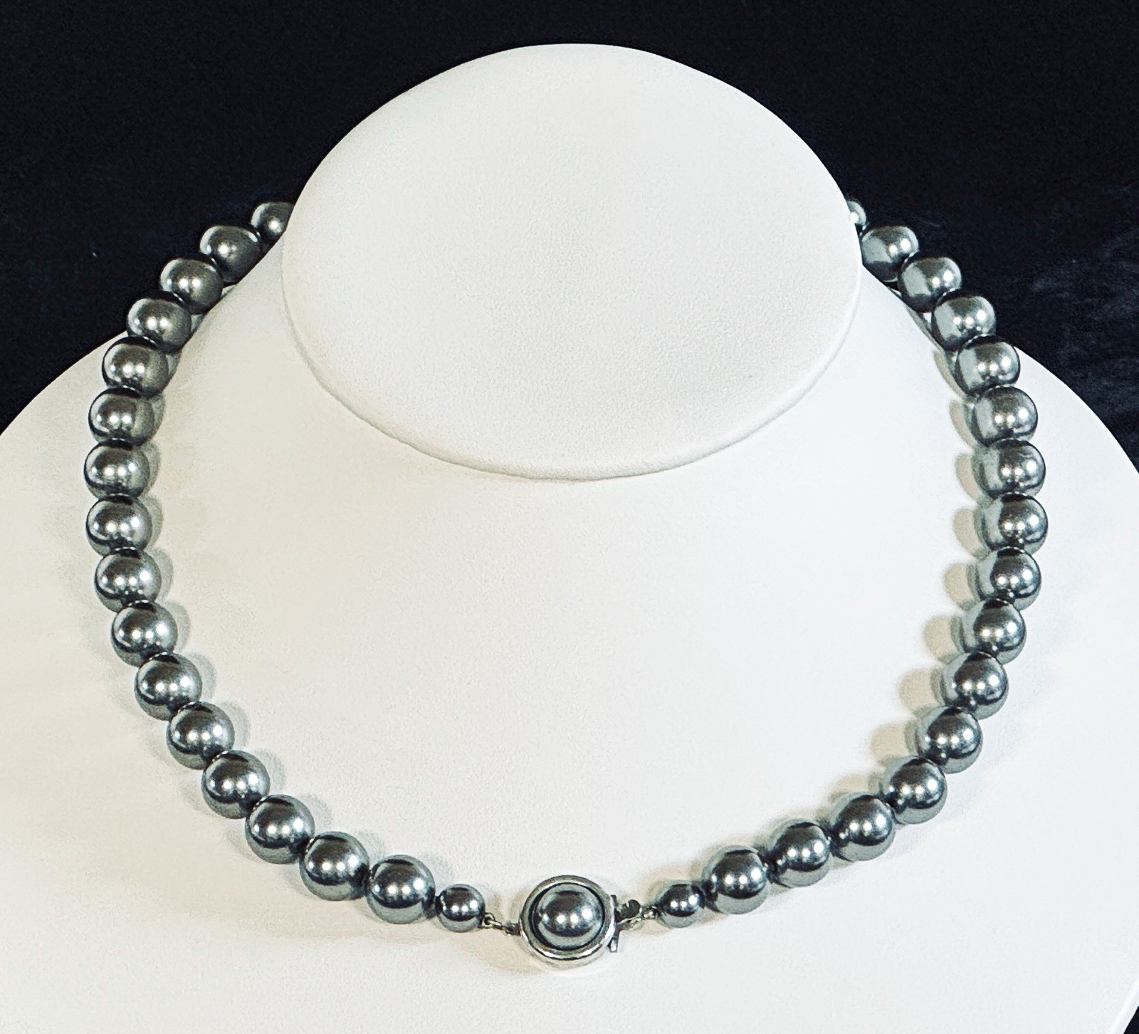 Vintage Faux Dark Gray Pearl Necklace and Matching Bracelet Glass Both EUC