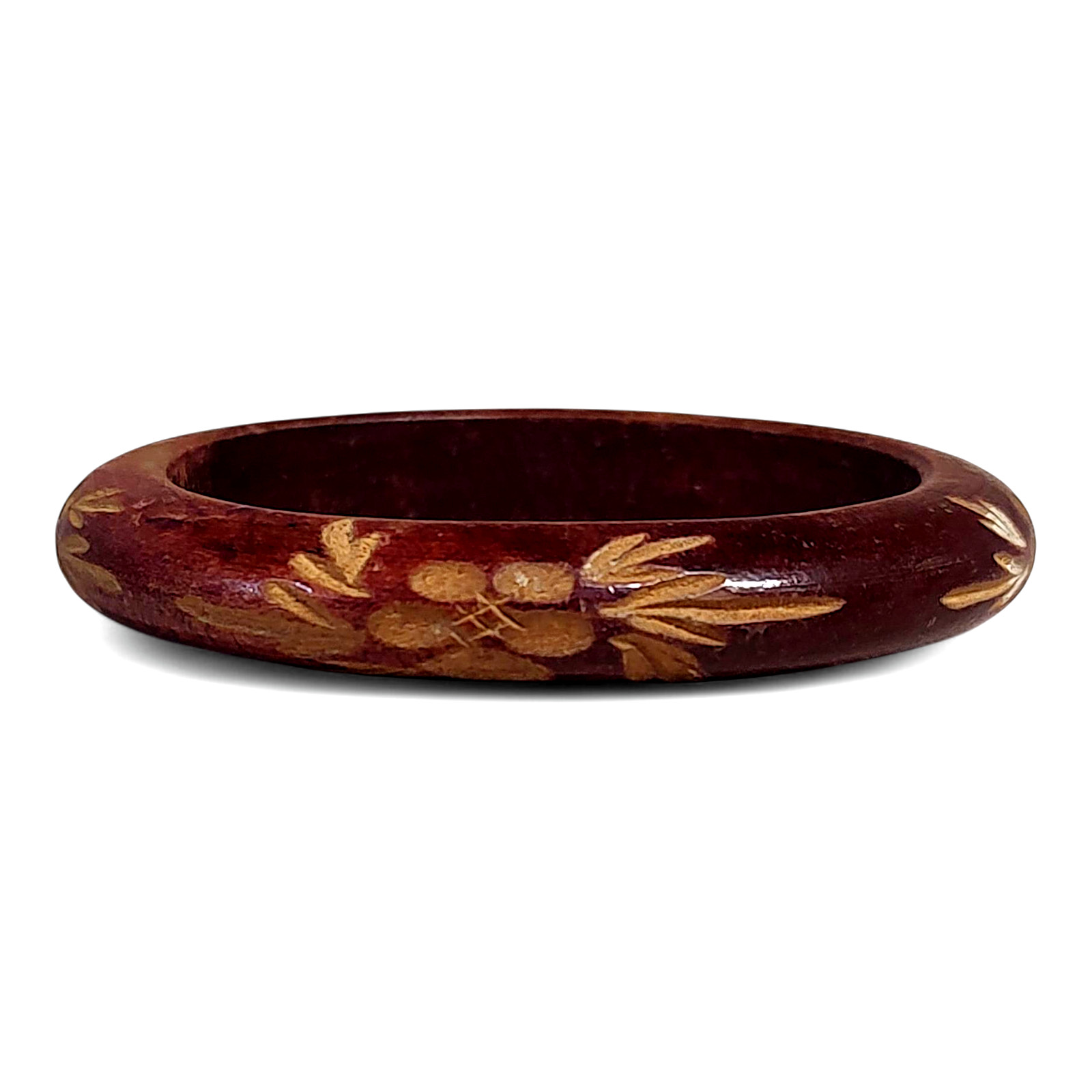 VTG Boho Natural Wooden Earthy Festival Floral Bohemian Cuff Statement Bracelet