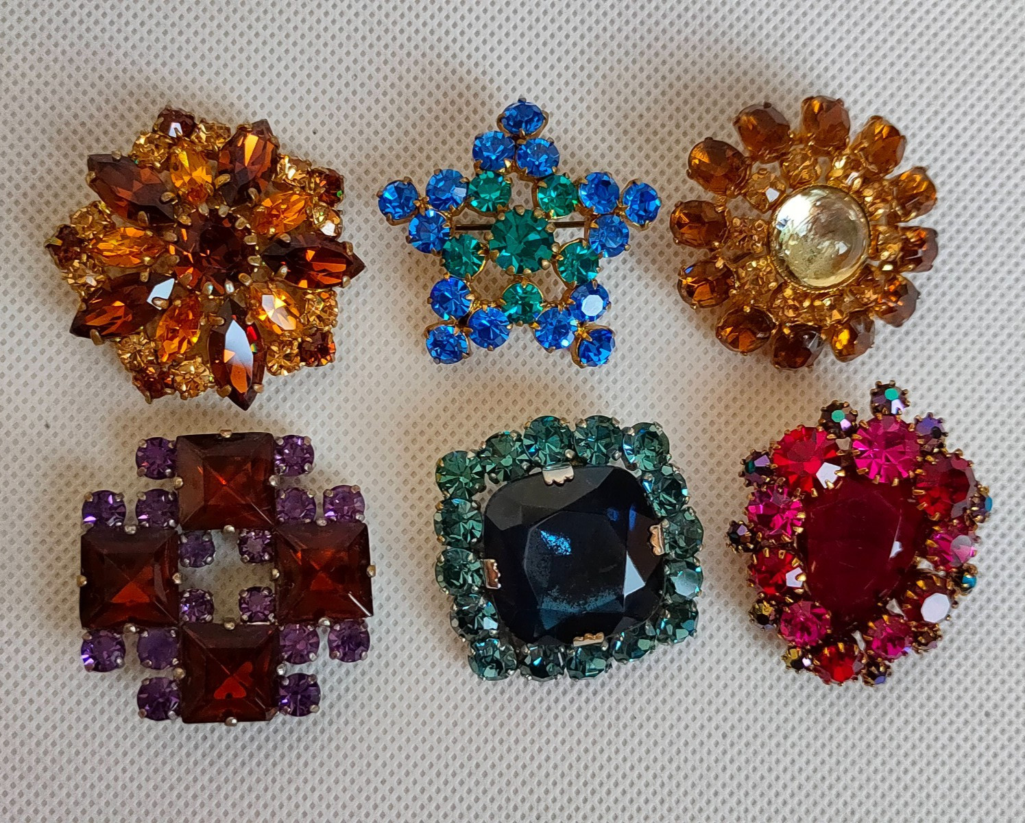 Vintage set of Soviet Czechoslovakian brooches with stones, 6 pcs. USSR.