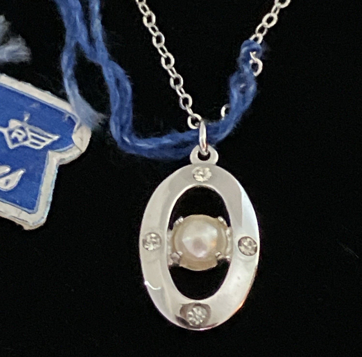 Vintage Jewelry By Robbins Attleboro Original Tag Pearl Sterling Silver Necklace