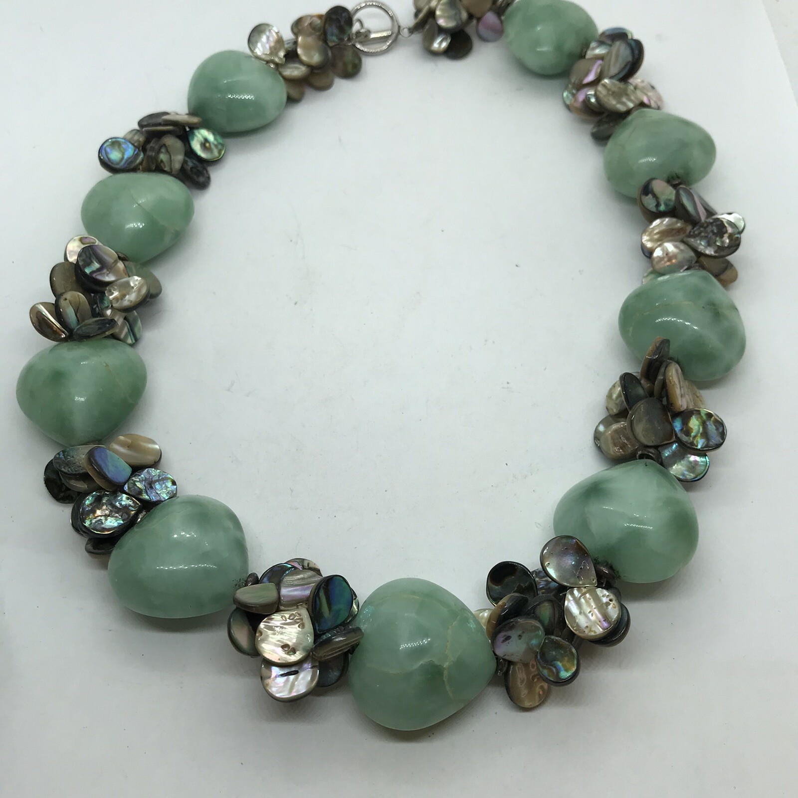 Vintage Necklace Polished Stone heart shaped Abalone Shell chunky Boho 90s
