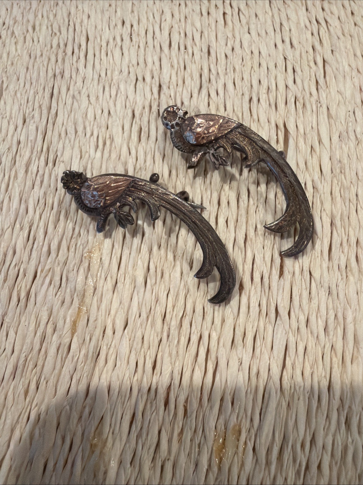 Set/2 Guatemala 900 Fine Silver Two Tone Quetzal Bird Of Paradise Brooches