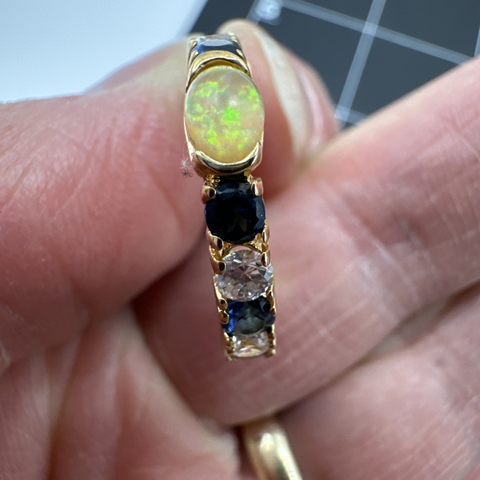DBJ 925 Sterling Silver Gold Vermeil Blue CZ Opal Hoop Earring & Bracelet Set
