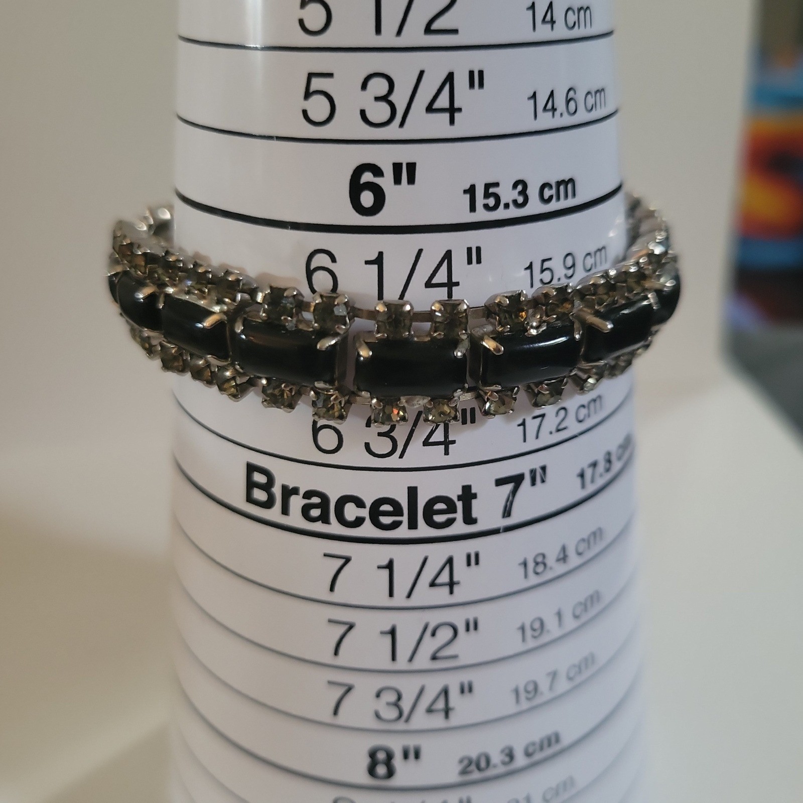 Vintage Rhinestone and Black Stone Bracelet Set 3pc Size 6.5-7.25″ Goth