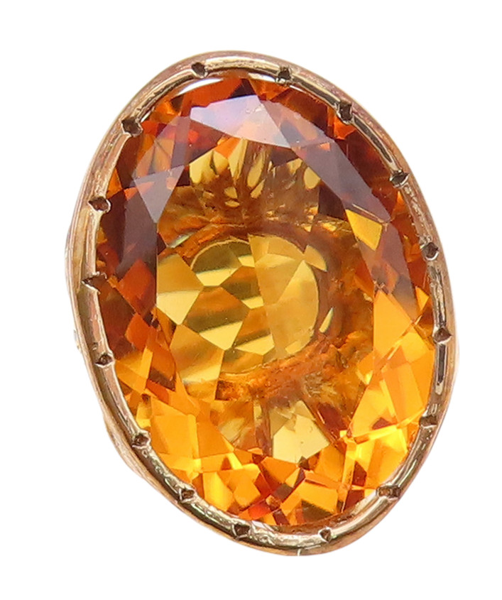 9K GOLD Vintage Ring 1/4 Carat Diamonds & Large Gemstone Cocktail Sz 6.5 GR211