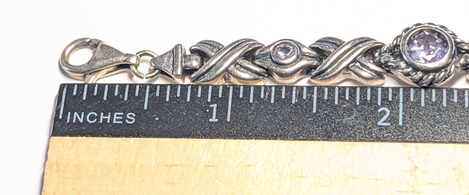 VINTAGE STERLING SILVER AMETHYST BRACELET ABOUT 7 1/16″ LONG