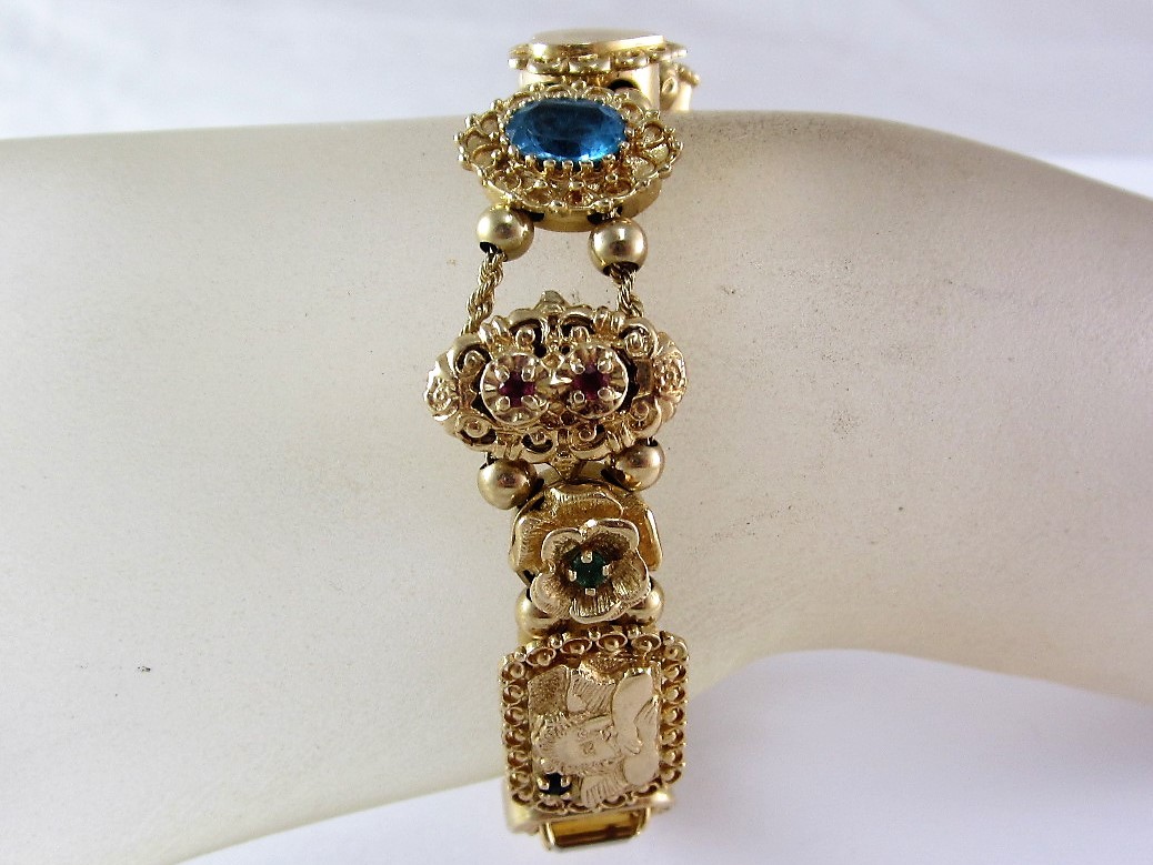 14K RICHARD KLEIN KLJCI GEMSTONE 13-SLIDE CHARM BRACELET 43.1G
