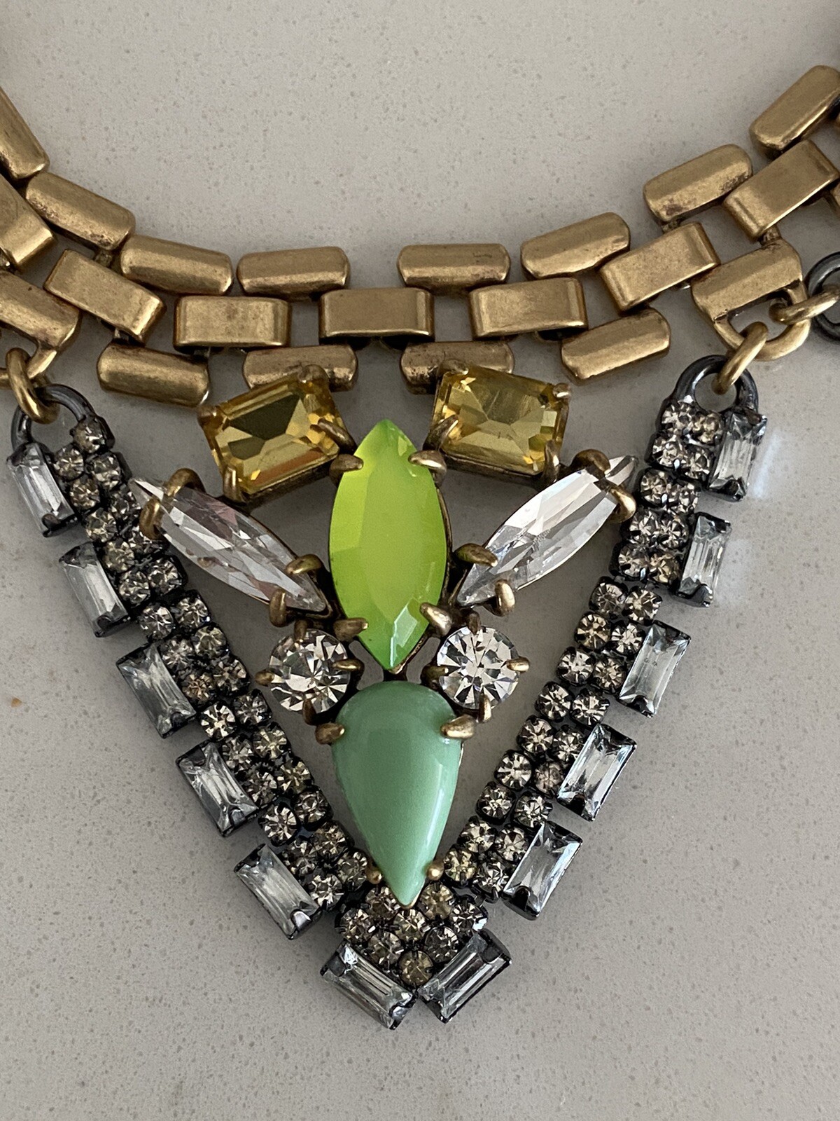 VTG Stella & Dot Choker Statement Piece Rhinestone Necklace adjustable green