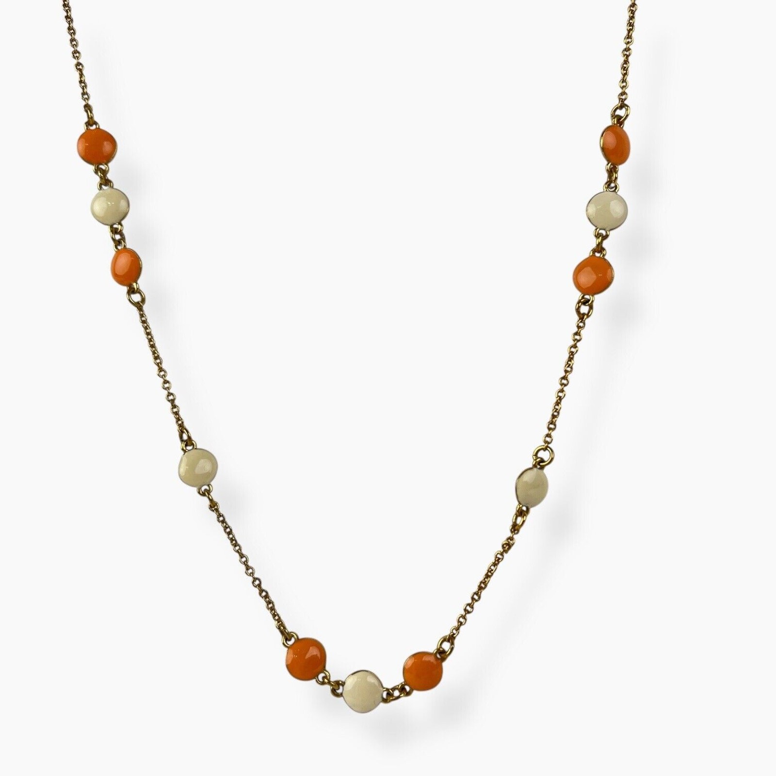 Necklace By Luxe Retro Beveled Orange Cream Enamel Dots Delicate Gold Tone Chain