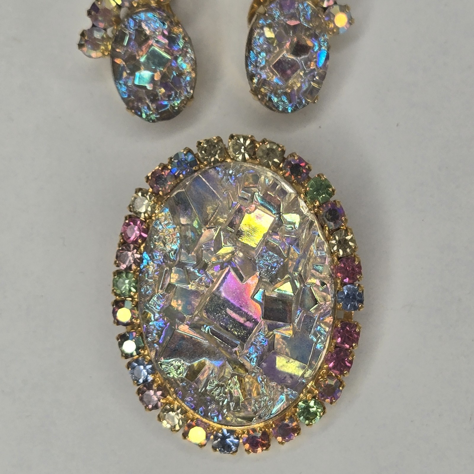 Vintage Juliana DeLizza & Elster Crystal Geode Brooch & Earrings Rare Book Piece