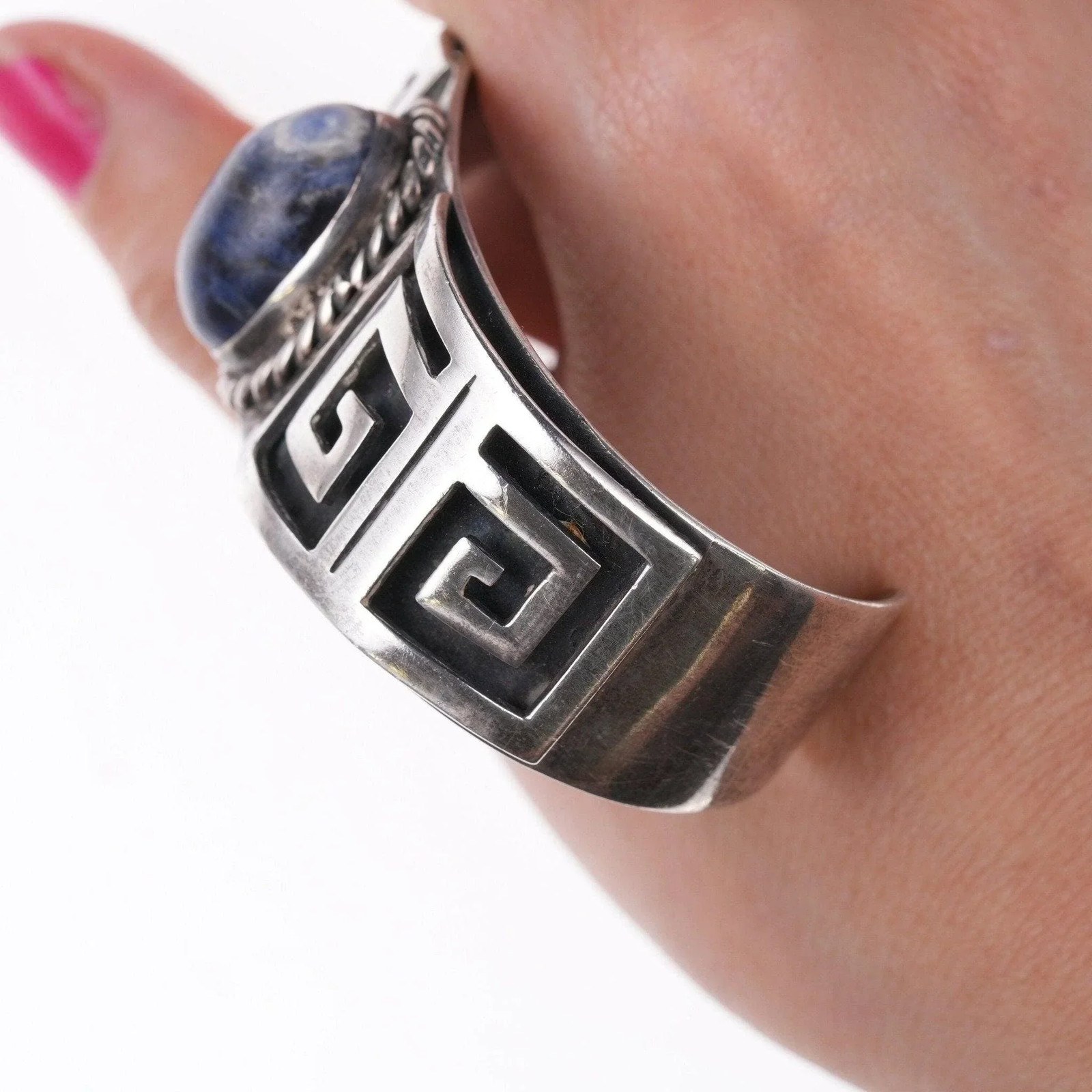 6.625″ Vintage Los Castillo Sterling and Sodalite cuff bracelet