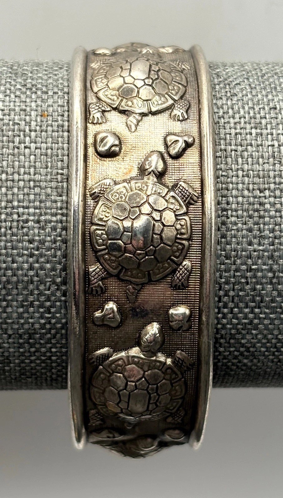 Vintage Sea Turtle Boho Cuff Bracelet Ethnic Silver Tone Bangle 7.25”