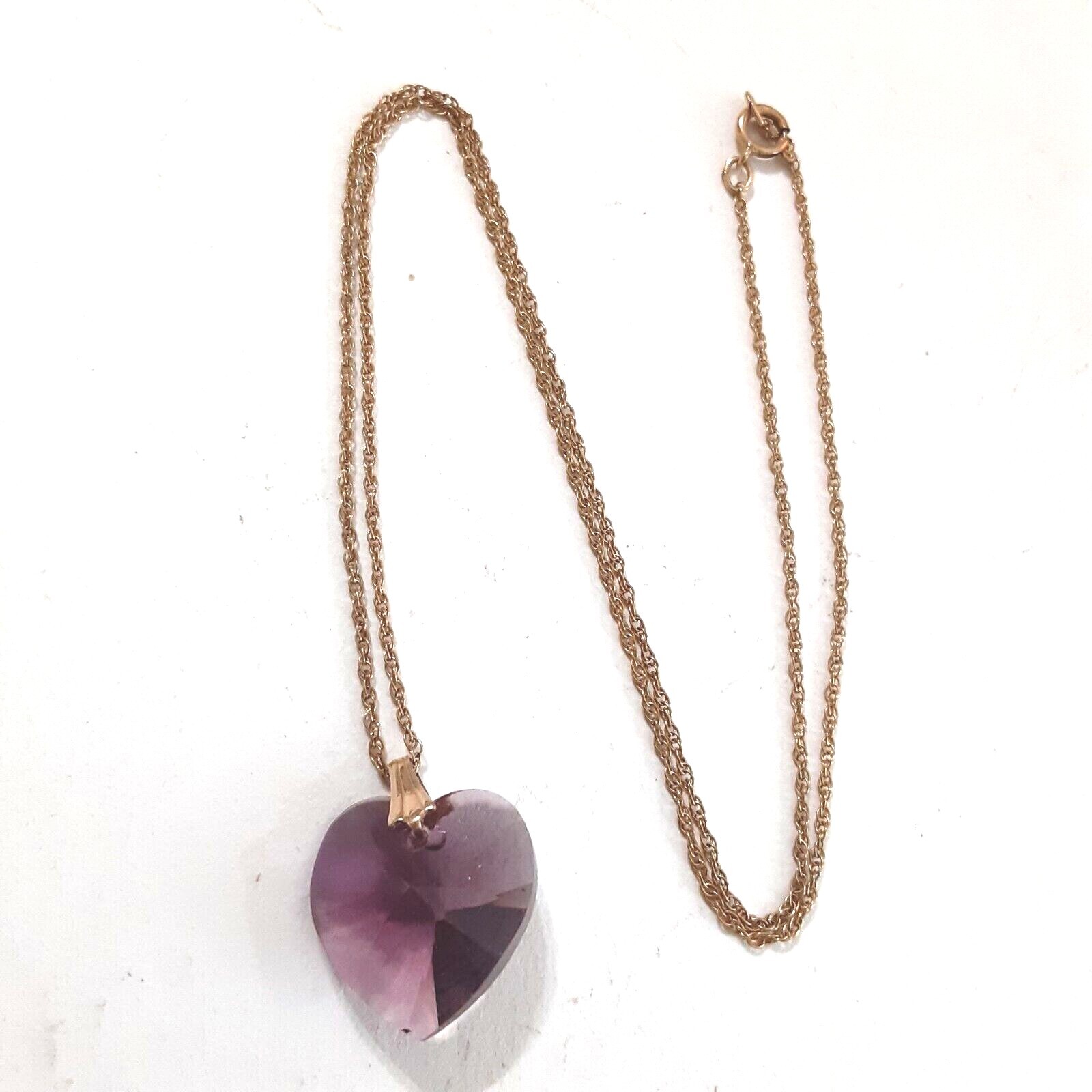 Purple Crystal Heart Pendant Necklace Gold Filled 18 mm 19 in