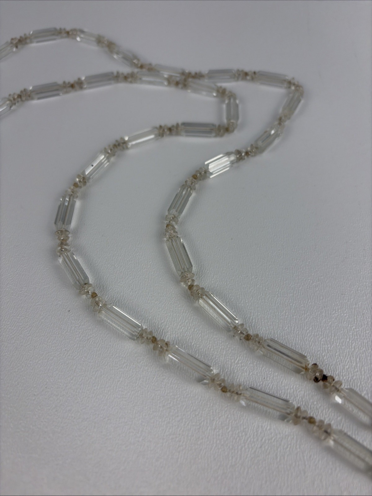 Antique Clear Glass Faceted Beaded Long Flapper Necklace 30″
