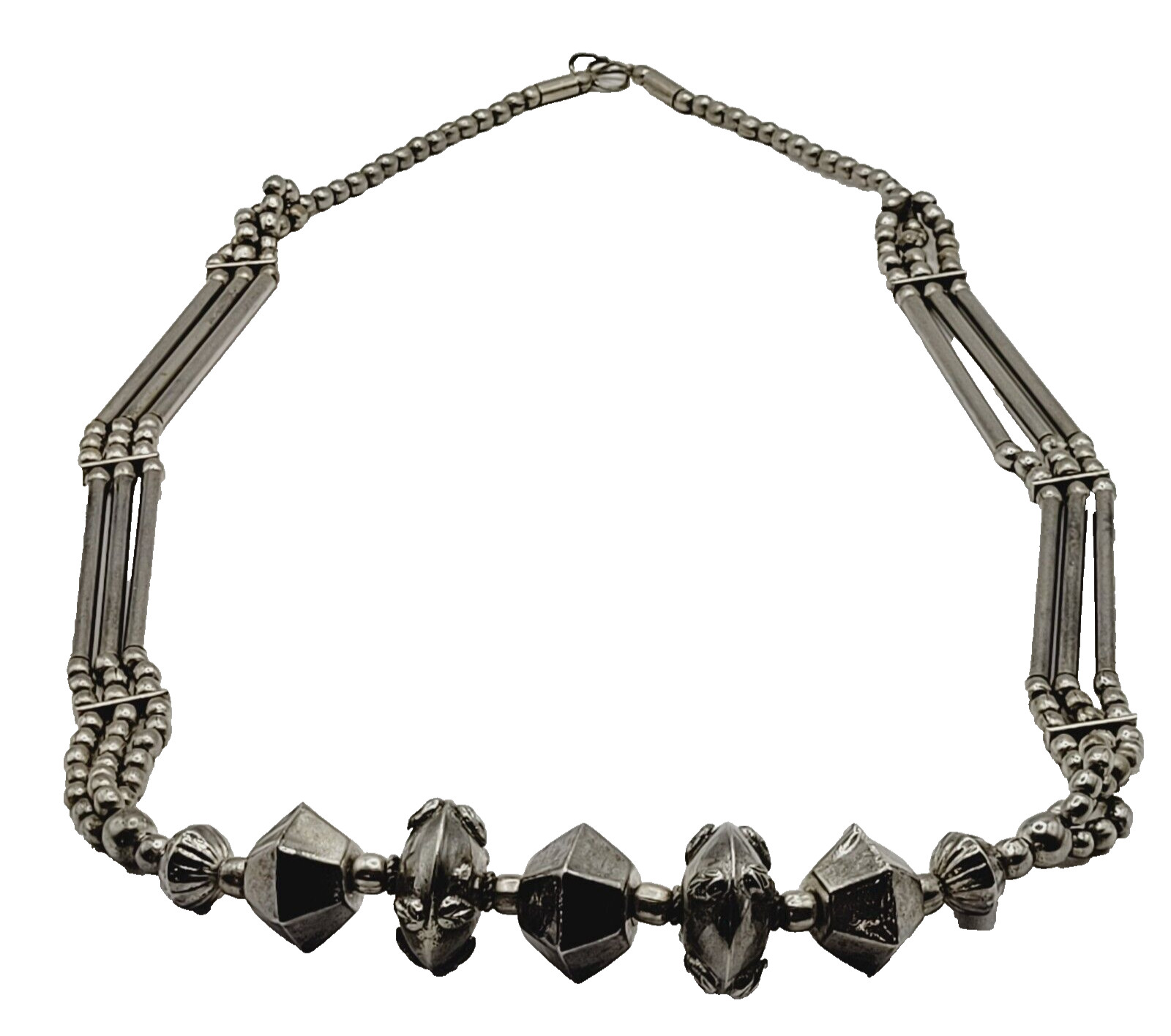 Unique Style Native Brutalist Industrial Silver Tone Metal Vtg Necklace 29 Inch