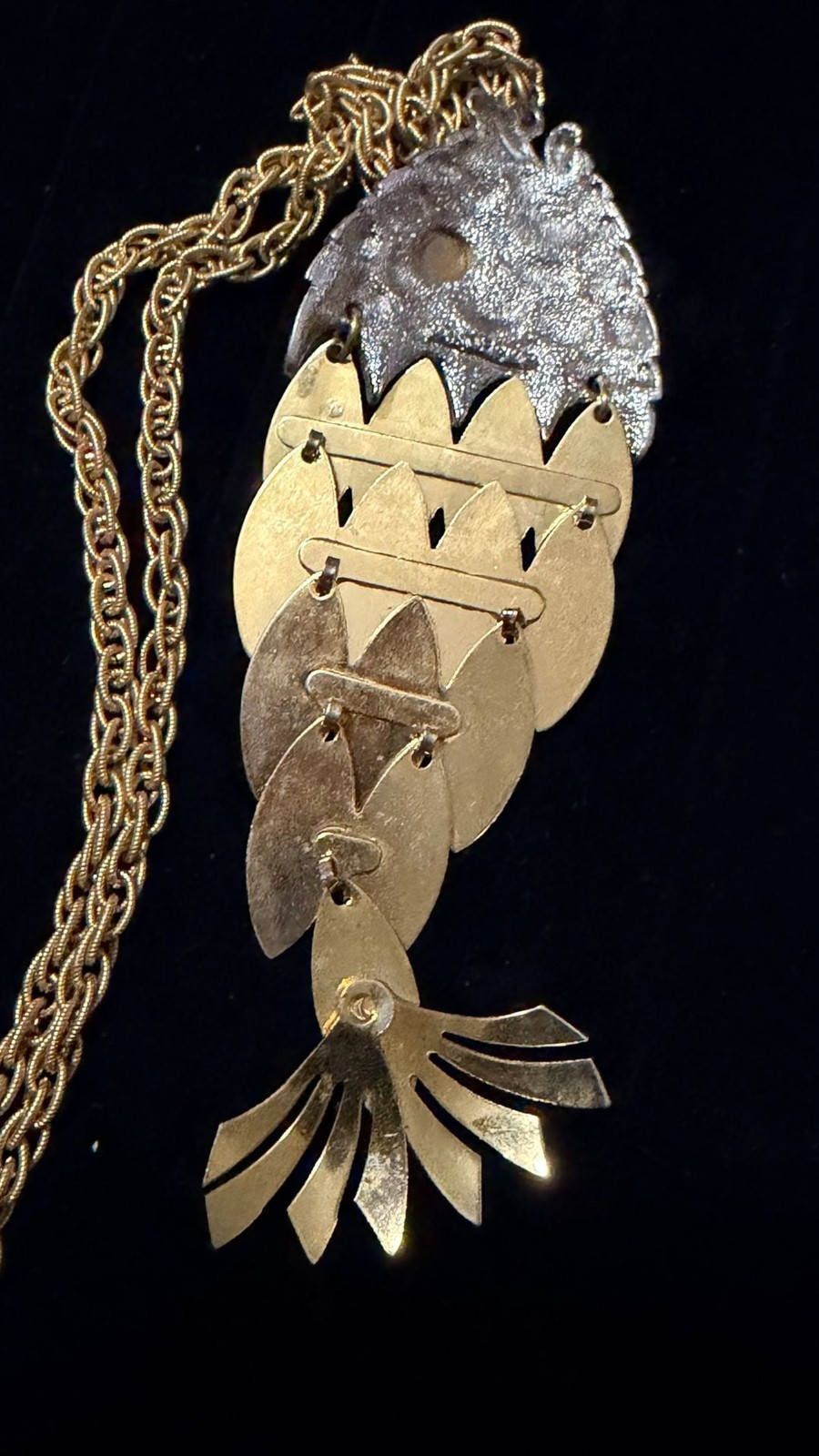 Vintage Tancer II Articulated Koi Fish Statement Necklace in Gold and Silver To