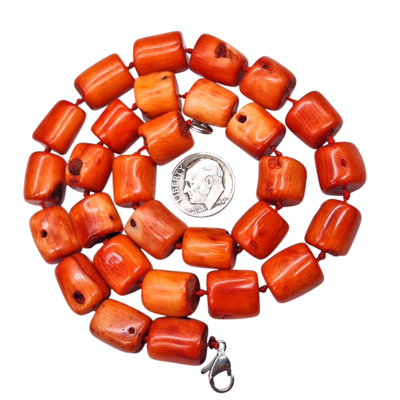 Vintage 91g Thick Natural Genuine Salmon Red Coral Beads Necklace