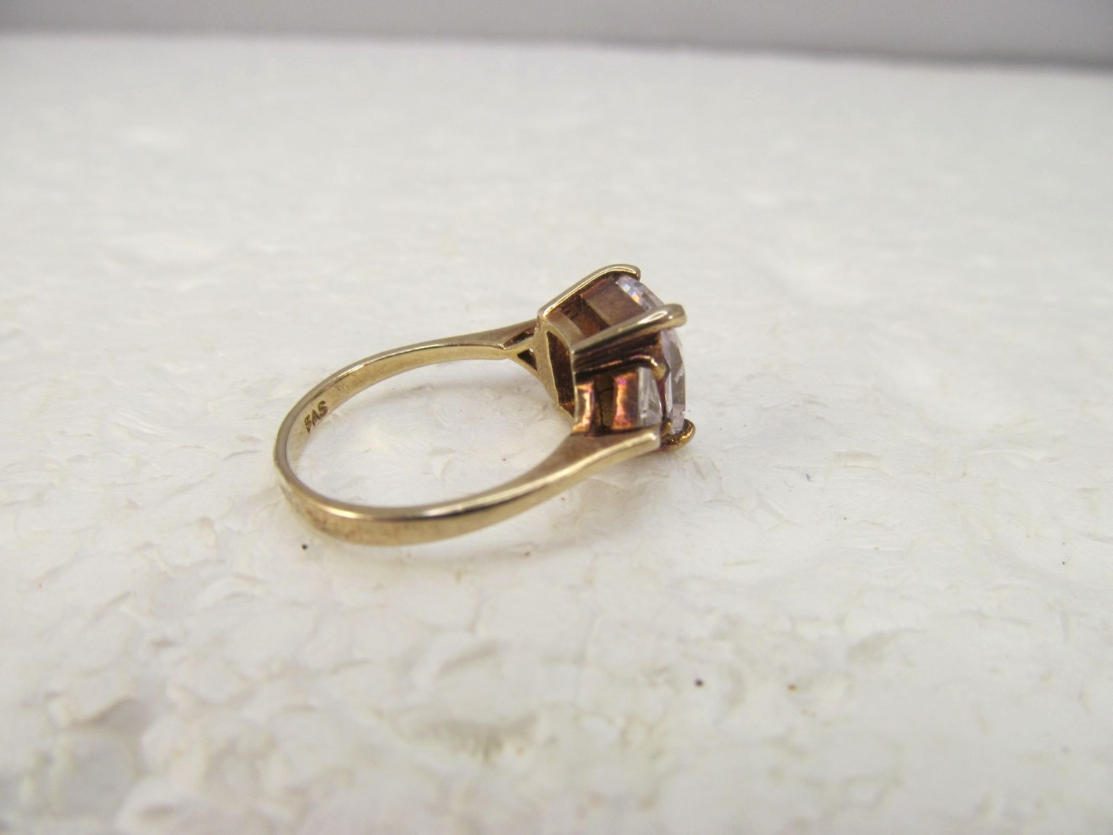 925 Sterling Silver Gold Vermeil Princess Trillion CZ Statement Ring Size 6 Vtg