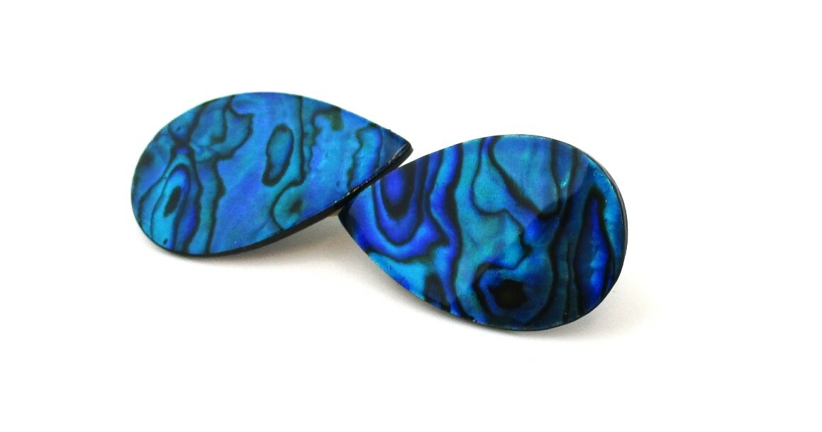 Vintage Abalone Shell Acrylic Post Earrings Blue Green Swirls Lovely 41-15