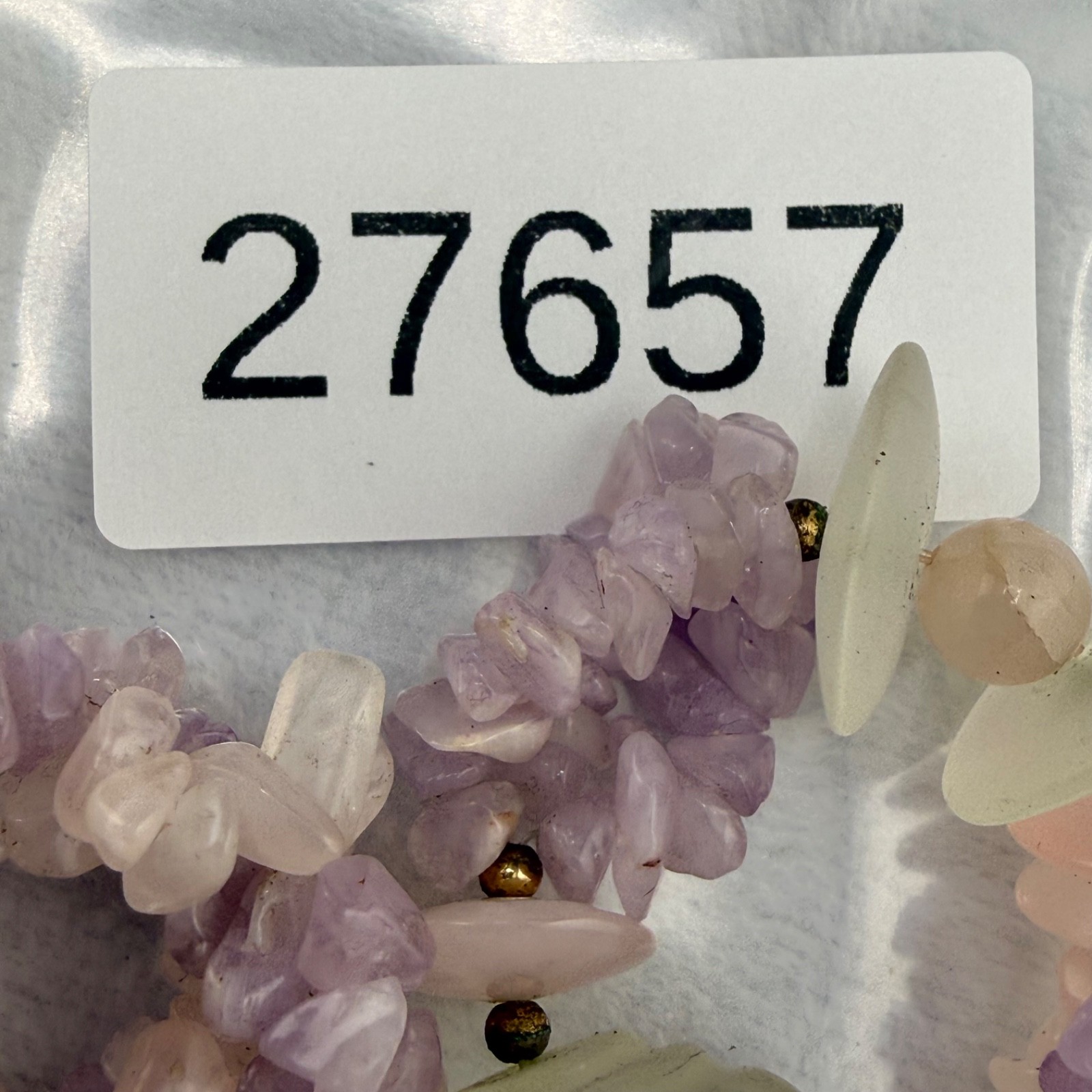 Vintage Polished Stone Beaded Necklace White Pink Purple Pastel 18”