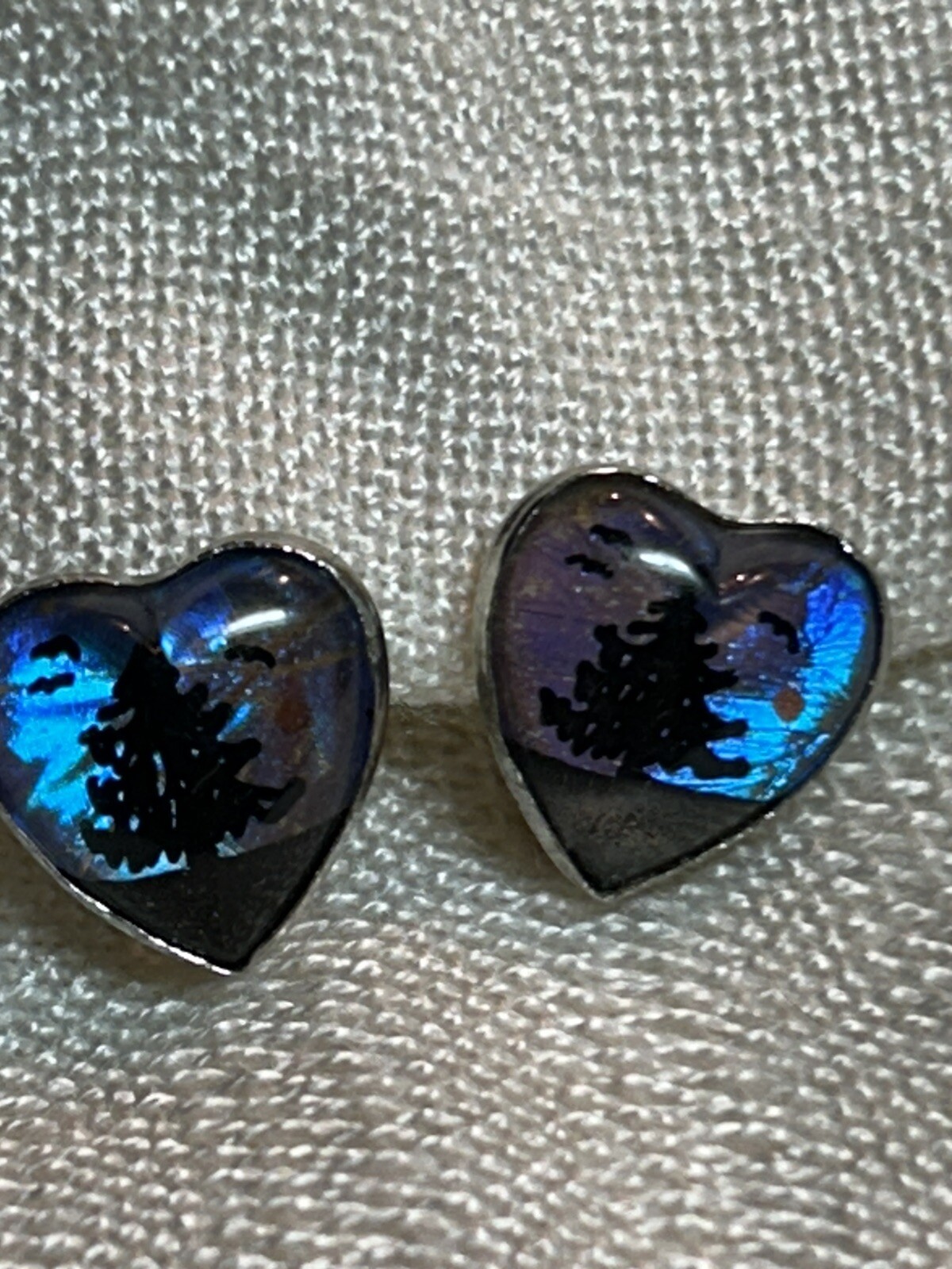 Butterfly Evergreen Tree vintage sterling silver screw back heart earring