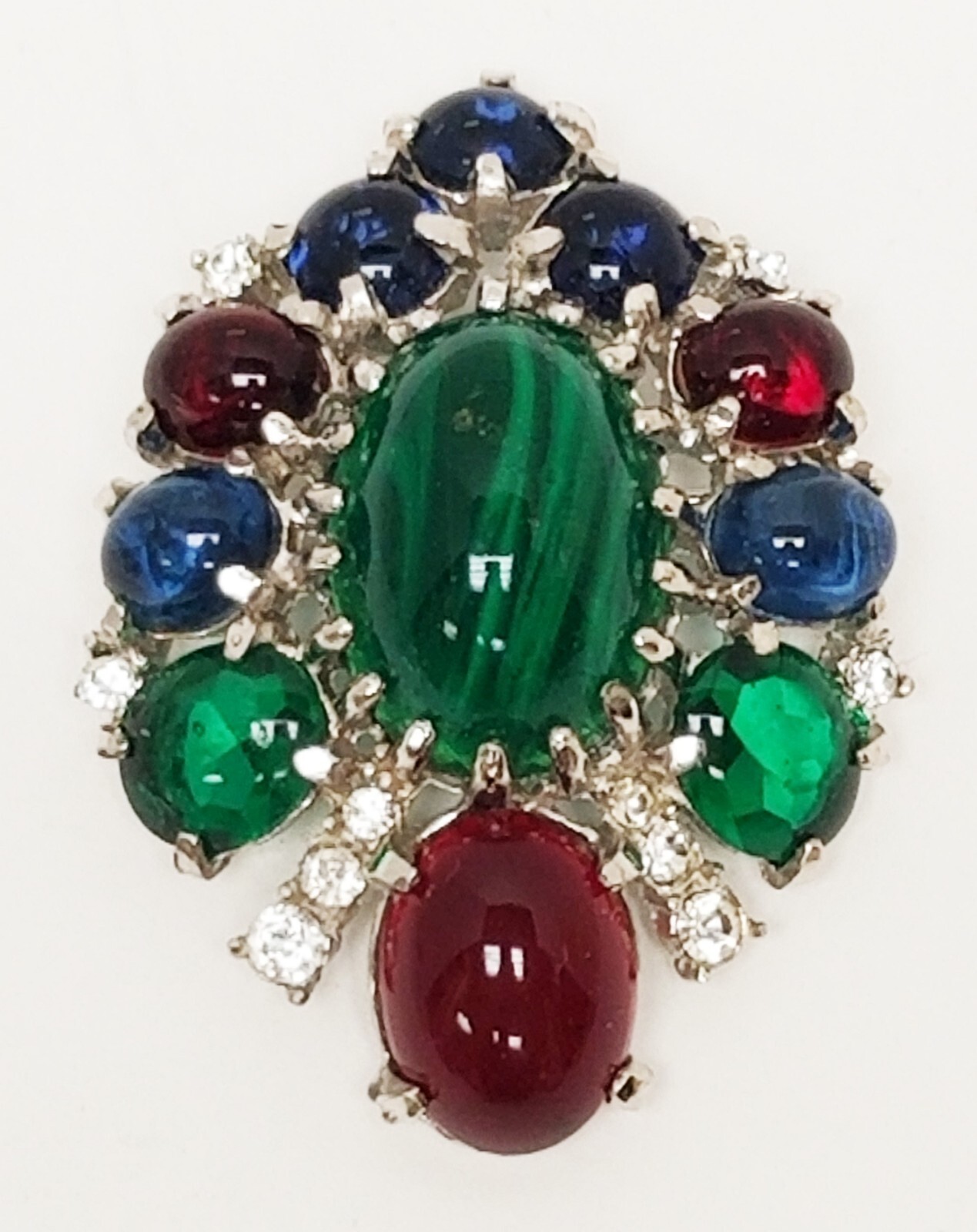 Vintage Moghul Style Poured Gripoix Glass Cabochon Curved Brooch 2″ x 1 1/4″