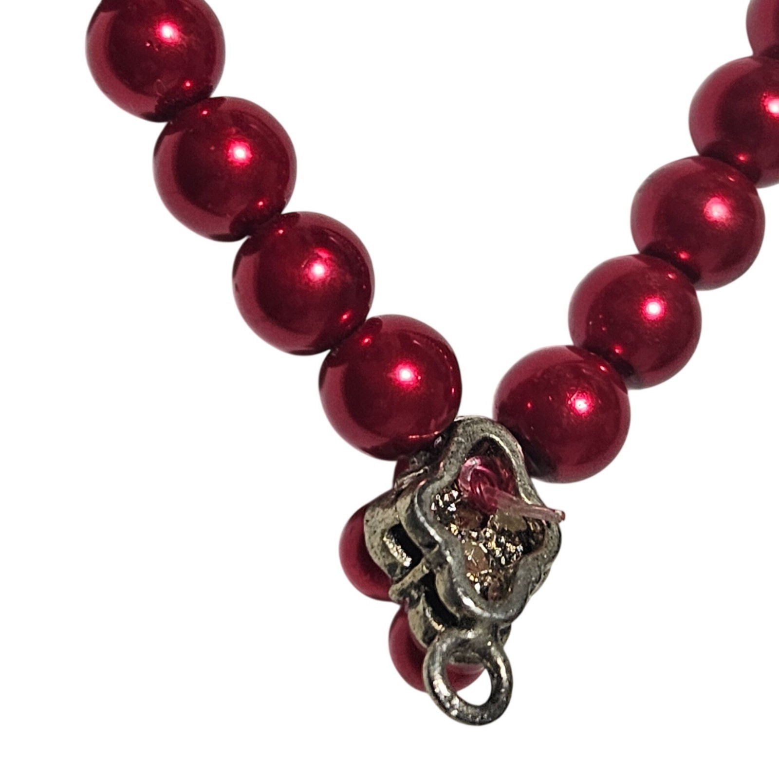 Vintage Red Beaded Necklace Bead Cluster Accent Retro 50s 60s Fashion Jewelry