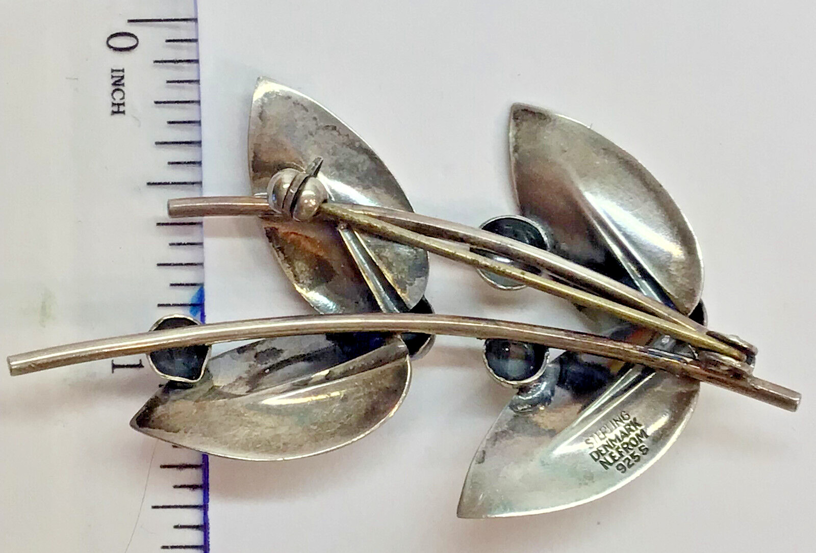 FROM, Neils Erik Danish Vintage Foliate Sterling Silver 925S Pin, Rollover Clasp