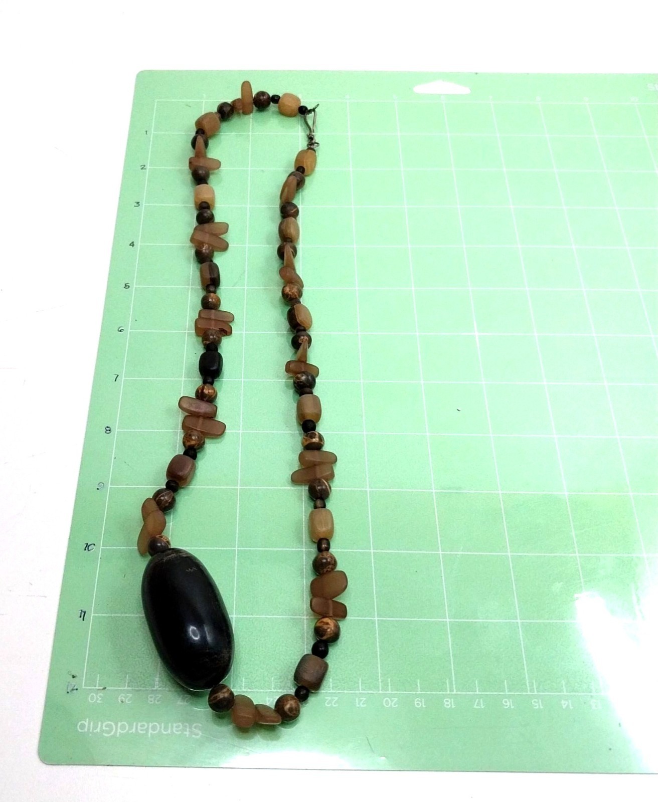 Vintage Earthtones Brown & Black Beaded Necklace Large Centerpiece Oval Bead