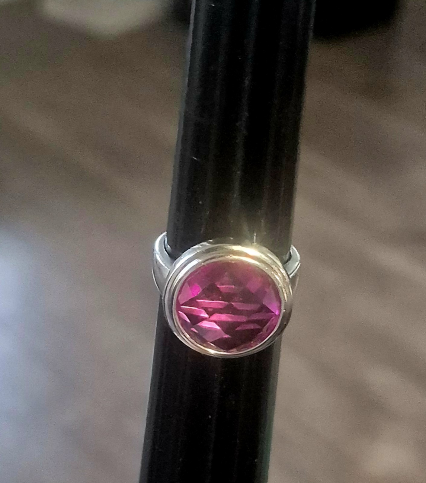 Hsn Ross Simons Sterling Silver Pink CZ Bezel Solitaire Statement Ring Size 8.25