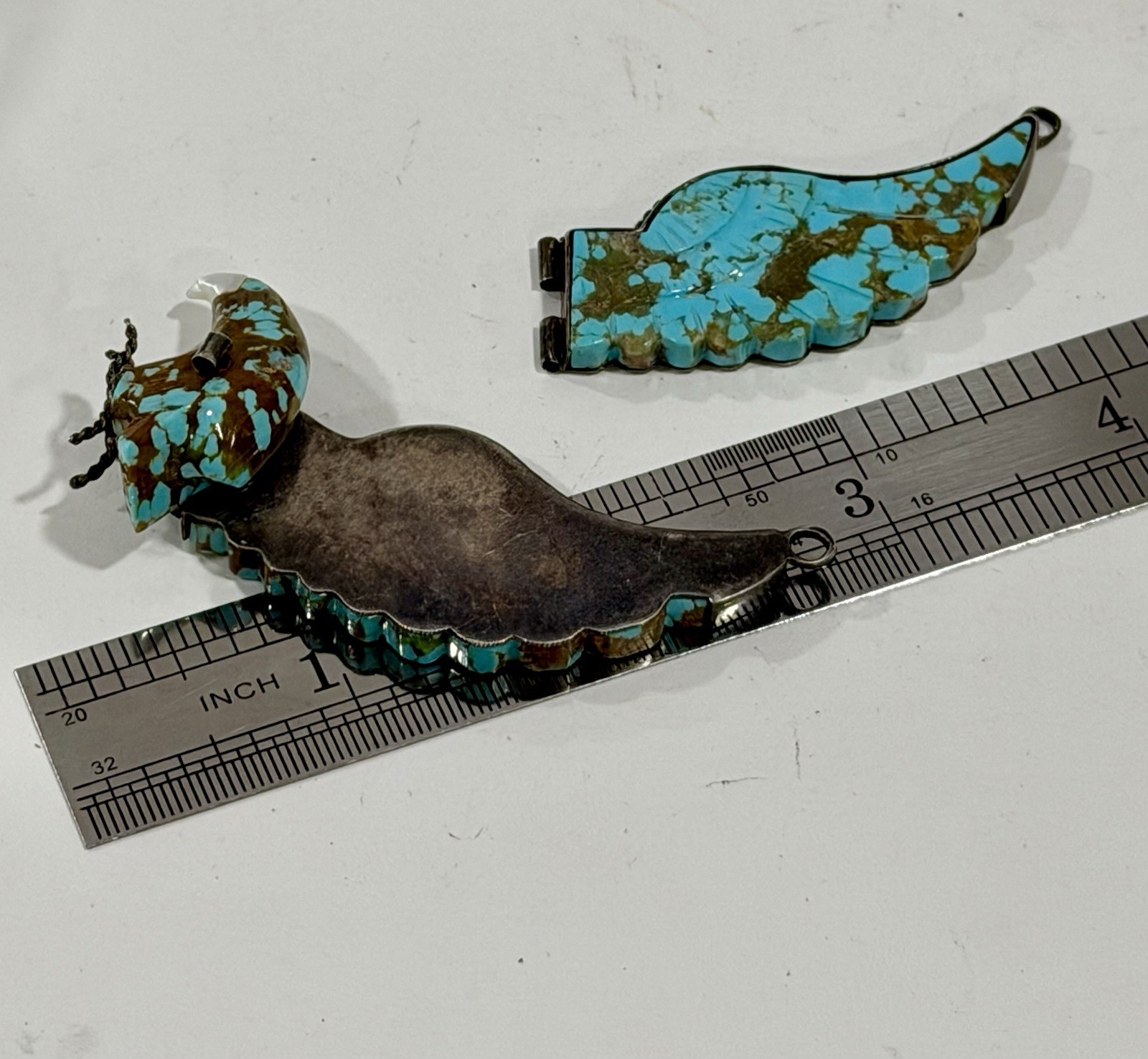 Vintage Native Navajo Carved Turquoise & Silver Large Wing Spread Eagle Pendant