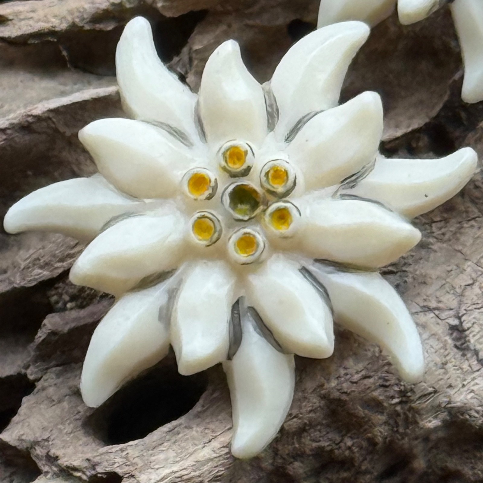 Vintage Edelweiss Clip On Earrings Alpine Flower Swiss German Austrian Celluloid