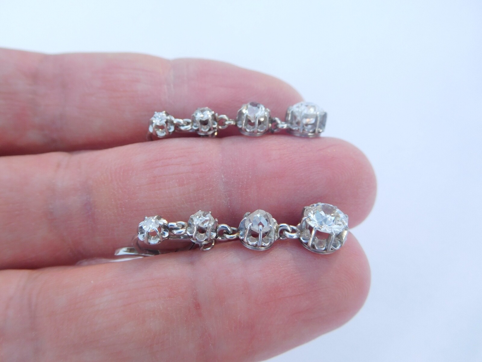 French Art Deco 850 900 Platinum Approximately 2 Carats Diamonds Earrings 💎