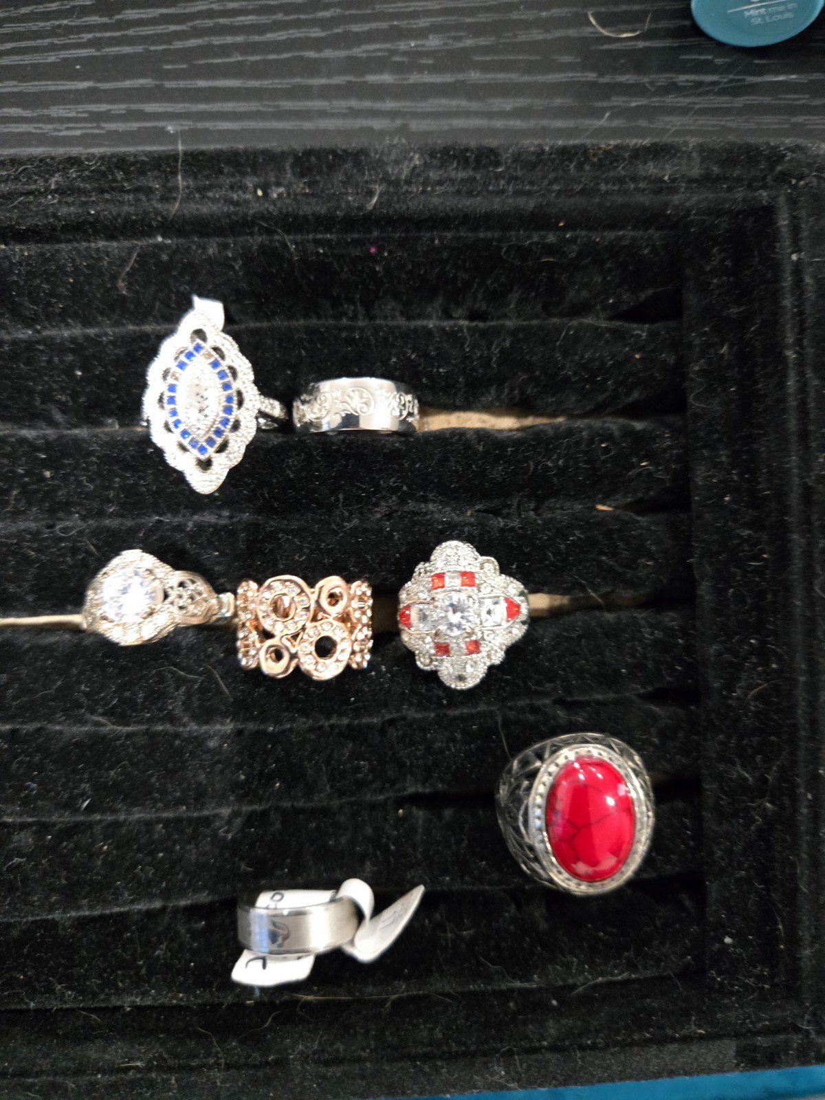 10-Piece Fashion Mixed Lot Rings, Metal & Stone, Assorted Gemstones with Display