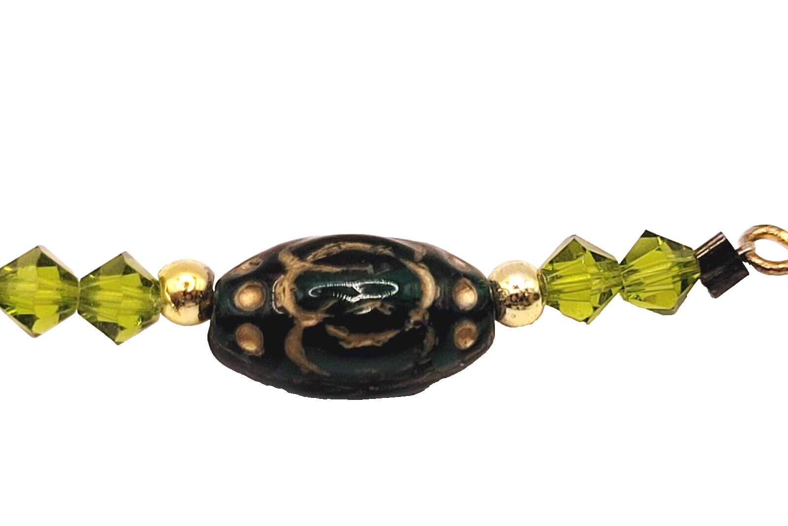 Green Art Glass Crystal Vintage Necklace Light & Dark Green Shades Gilded Beads
