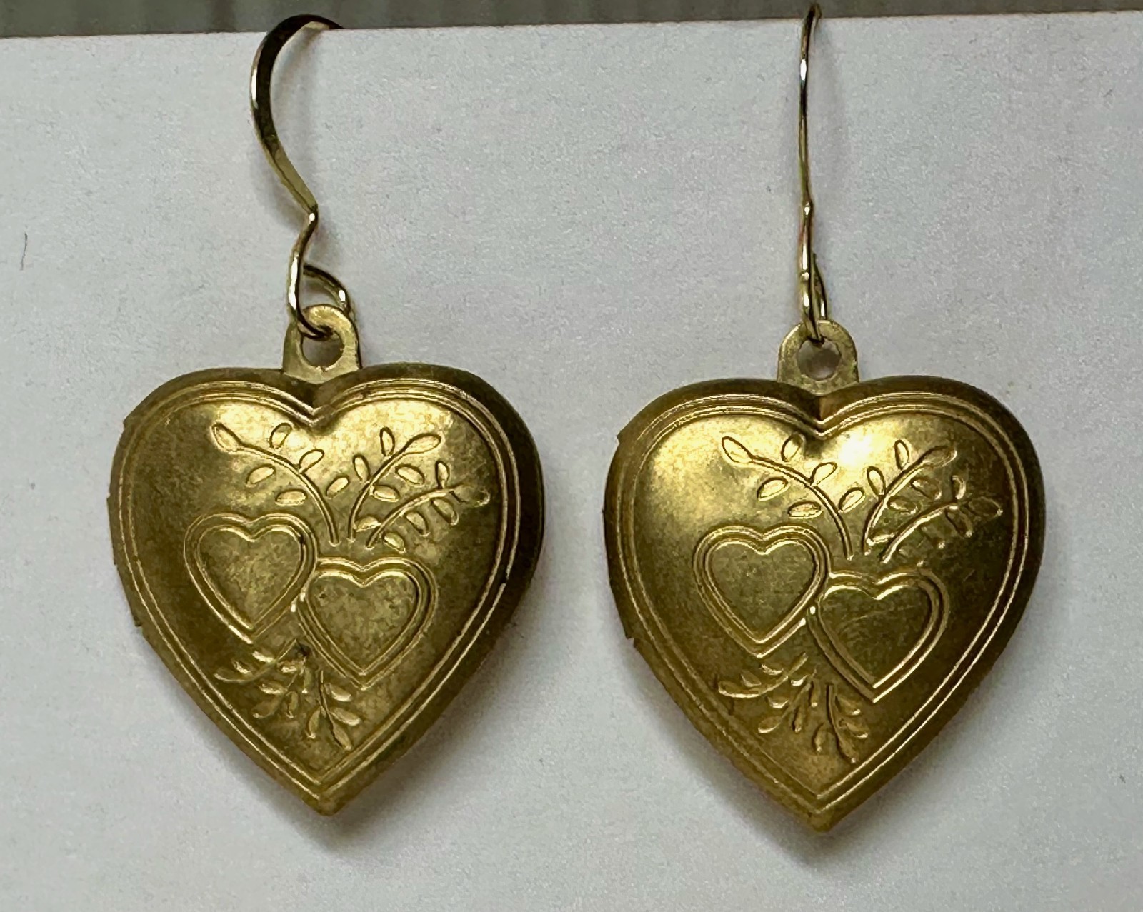 Vintage heart locket double heart etched design brass charm 1″ earrings