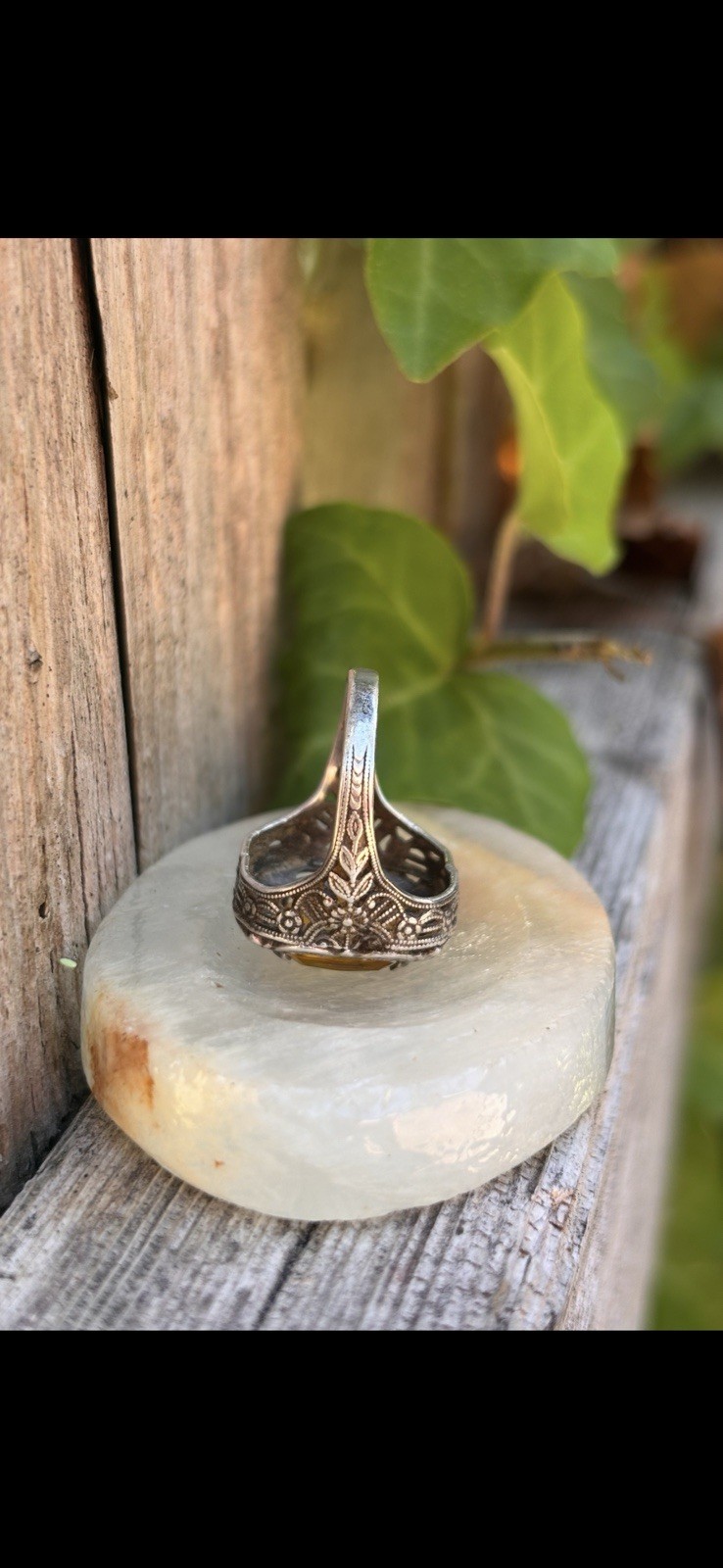 Citrine Checkerboard Sterling Silver Ring Antique Vintage Size 4.25 Nice !!!