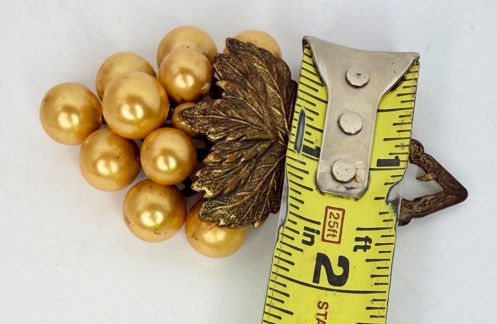 Vintage LARGE 2” Gold Tone Bunch Of Grapes Faux Pearl Antique Fur Clip 1930s