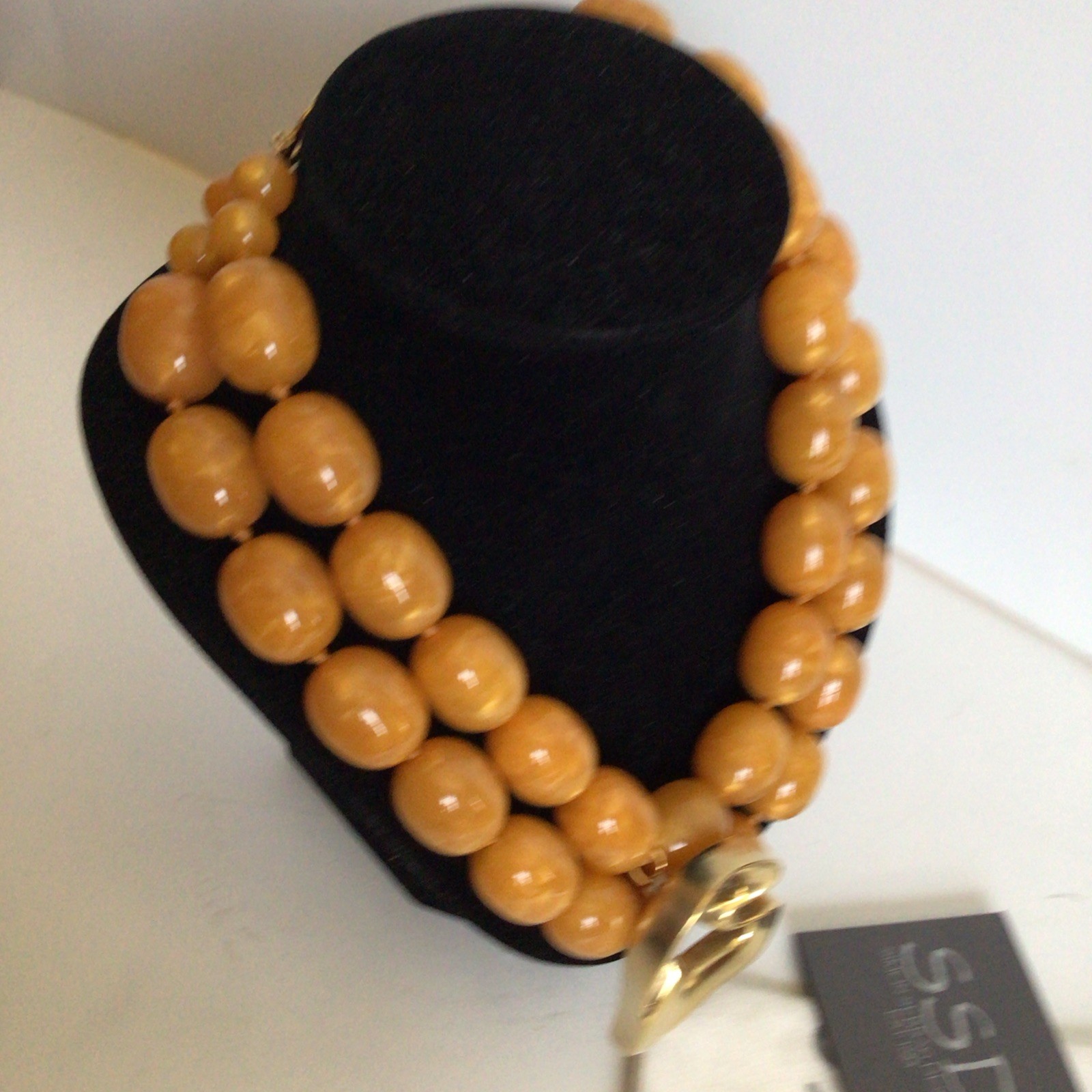 SPECIAL SEBBAG VON MUSULIN NECKLACE STERLING/GOLD HEART HUGE AMBER COLOR BEADS