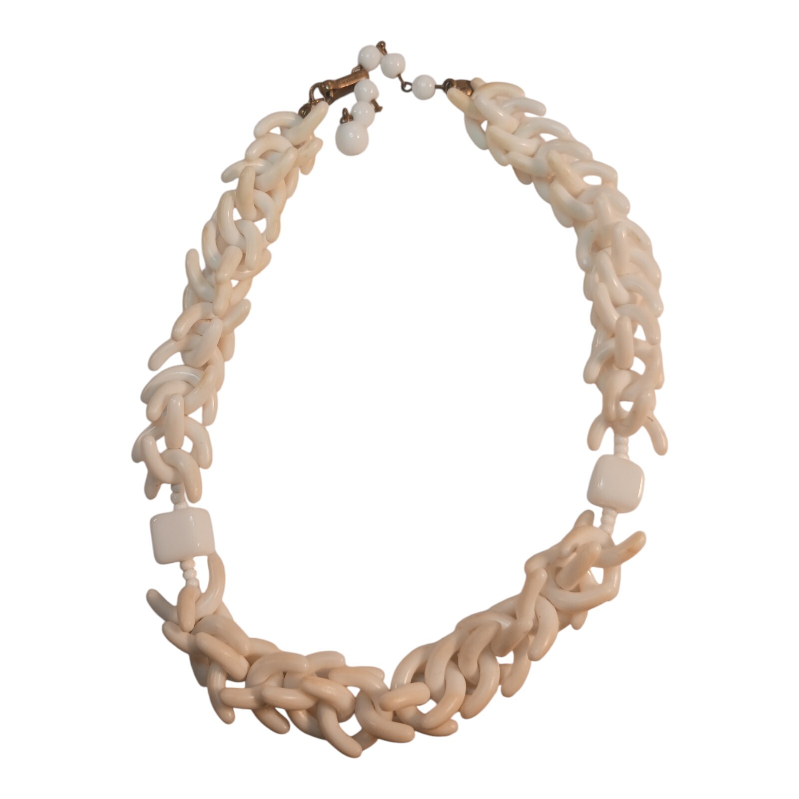 Miriam Haskell Necklace White Acrylic Glass Plastic 16″ Coral-like