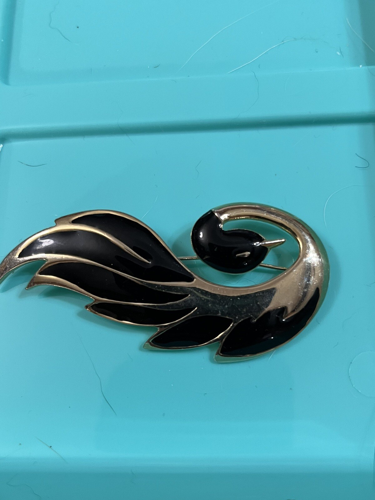 ORENA Paris brooch Gold tone And Black Enamel Bird Vintage 3” X 1-1/4”