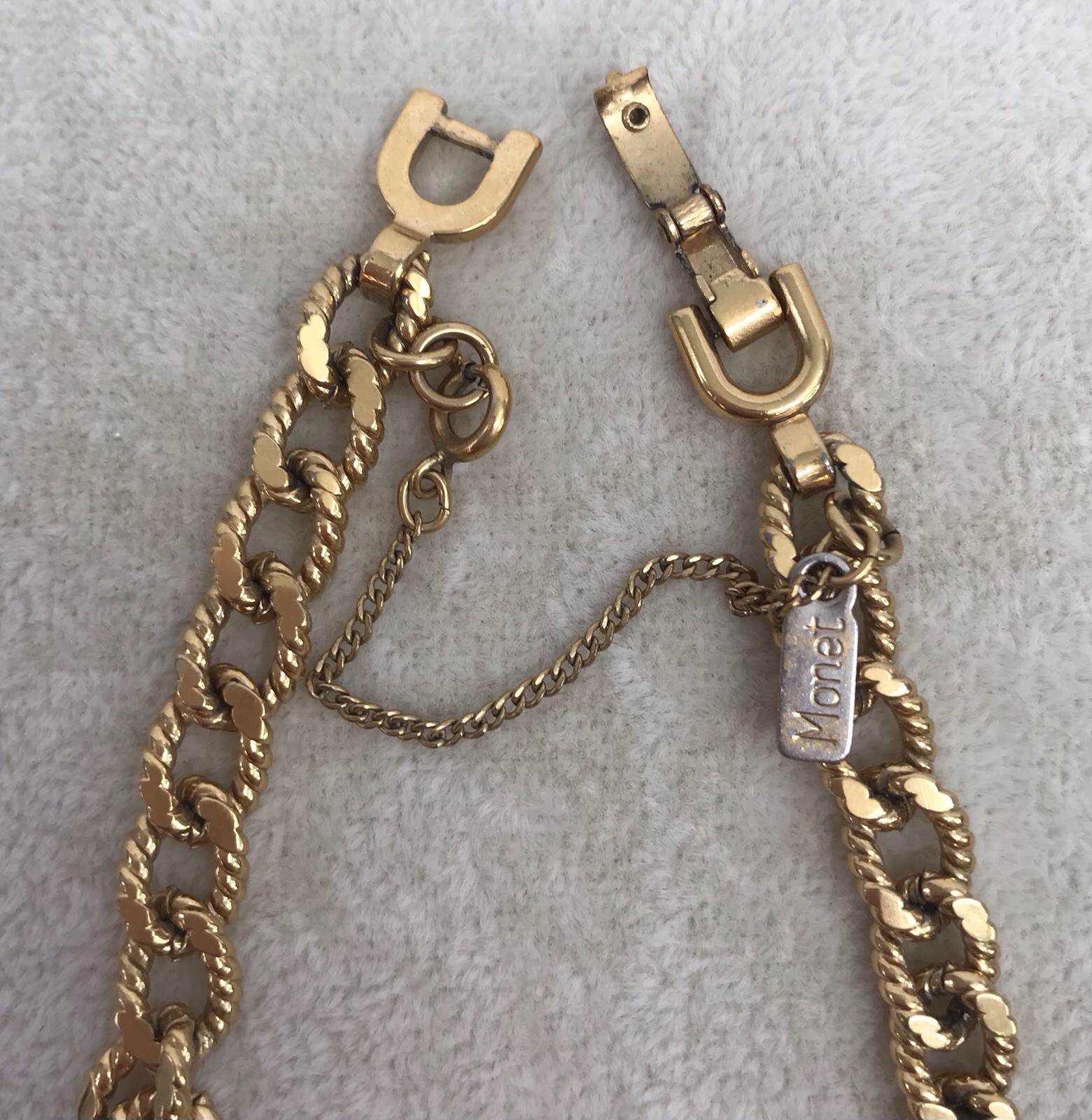 Vintage Monet Link Bracelet With Clasp Gold Tone W/ Safety Chain Signed