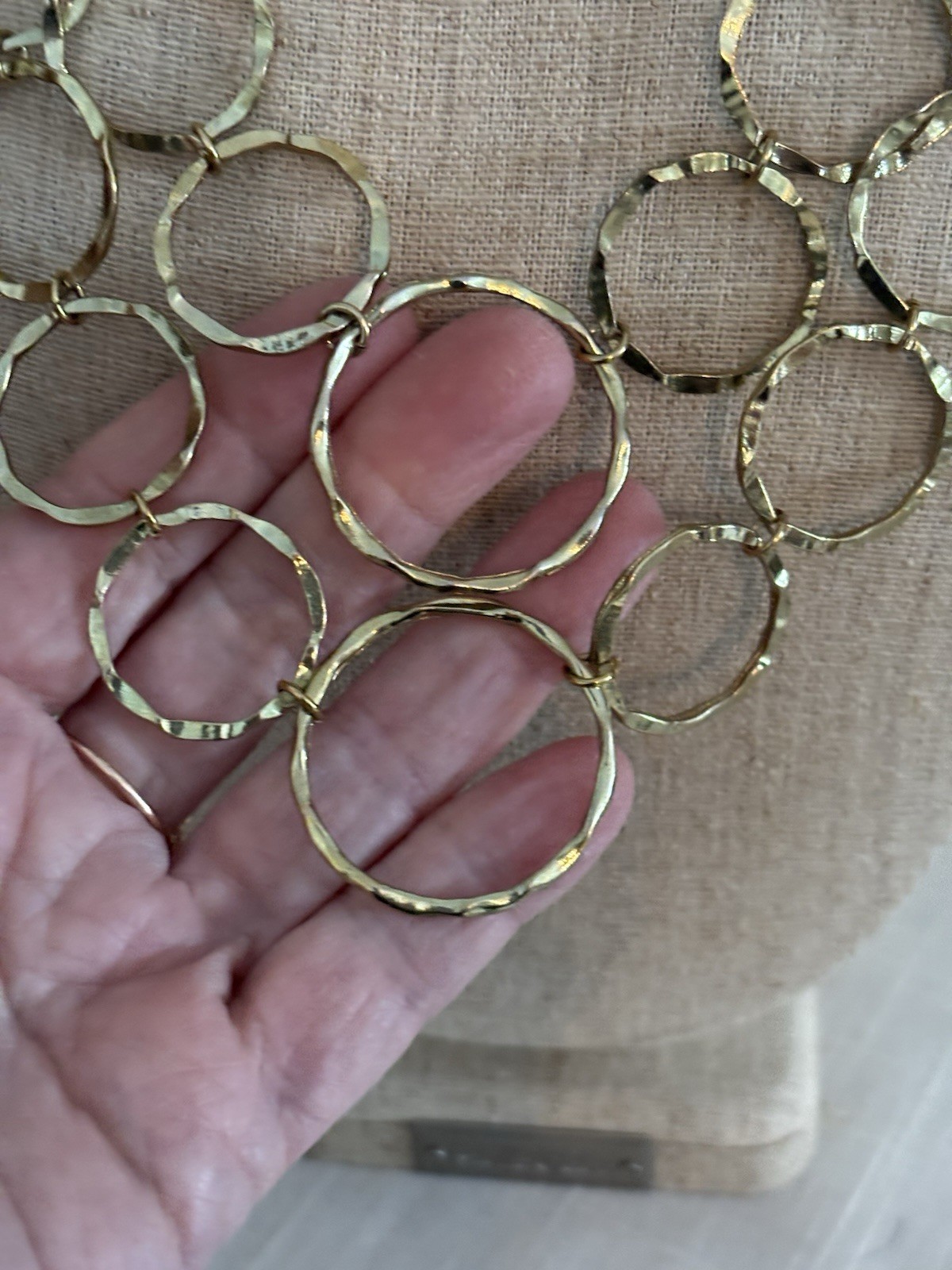 Vtg Retro 2 Strand Open Hammered Gold Plate Circle Necklace Lobster Claw Clasp