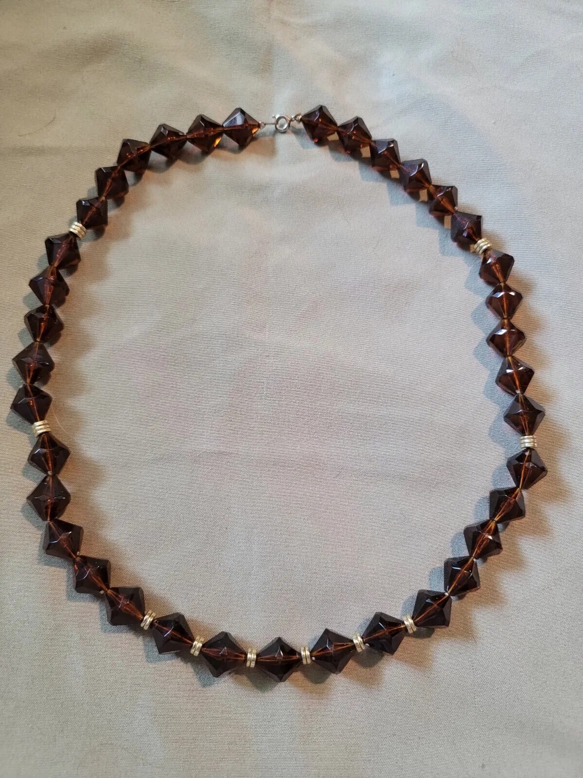 Necklace Vintage Beaded Rootbeer Colored Bicone Shaped Beads W/Gold Tone Accents