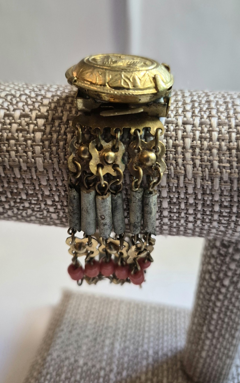 Vintage Egyptian Revival Faience Style Bib Necklace & Bracelet Brass Tone READ