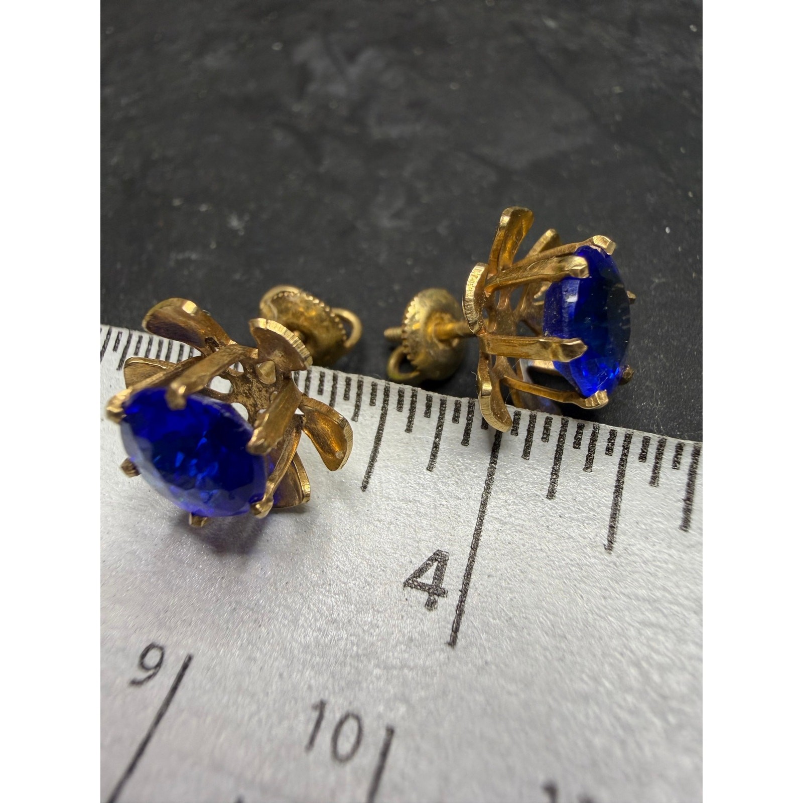 Budlong, Docherty & Armstrong Vintage 10K Cobalt Blue Flower Stud Earrings