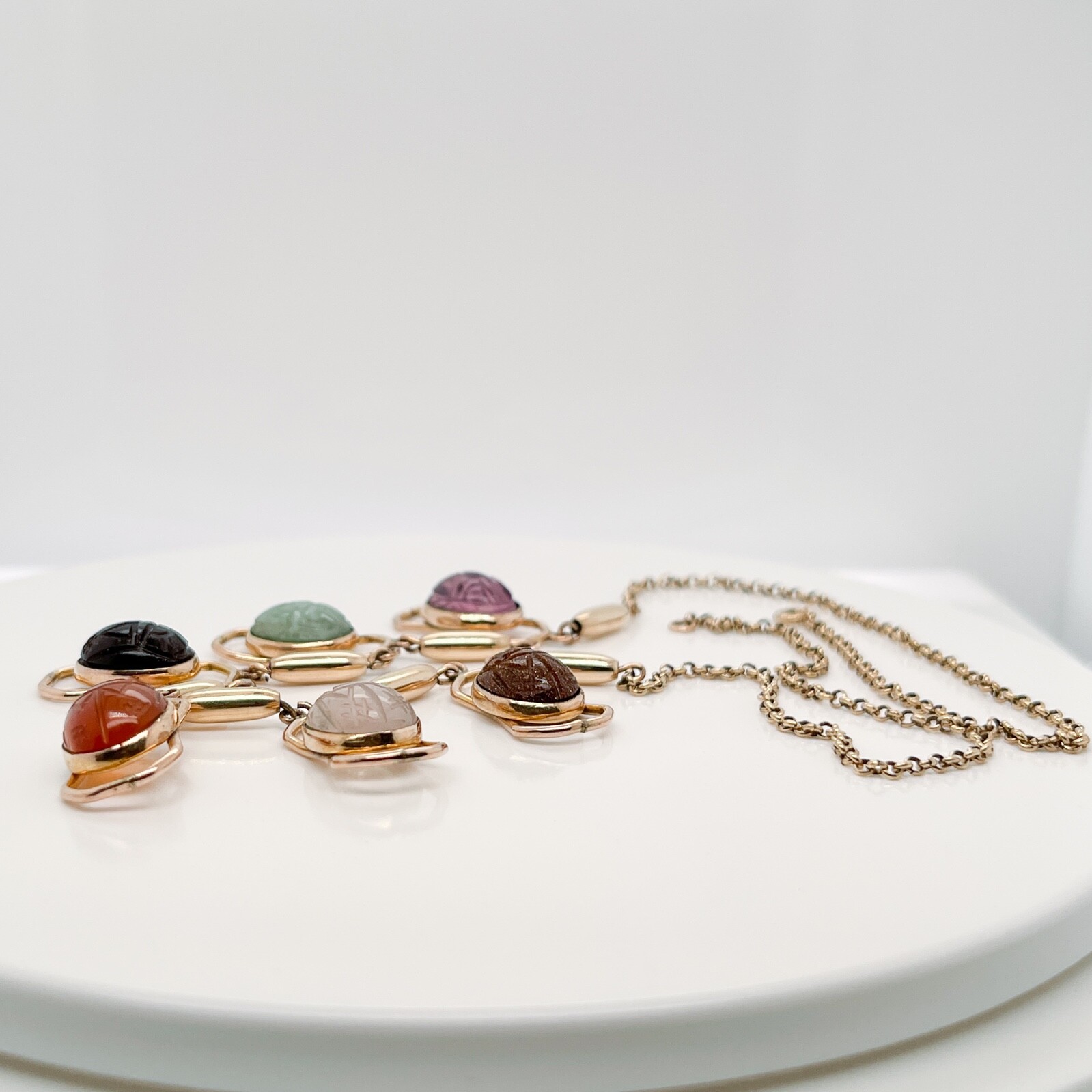 Vintage Estate Gold Filled & Multi-Gemstone Scarab Necklace – VR .