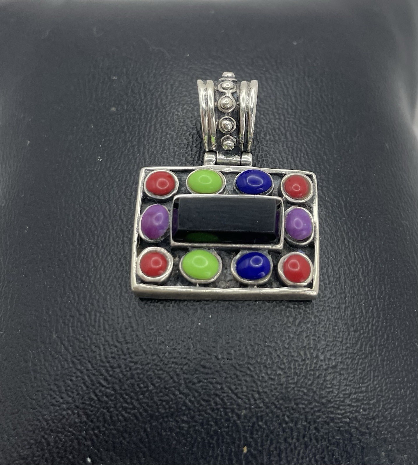 VTG Sterling Silver 925 SOUTHWESTERN Onyx Turquoise Lapis & Coral Pendant 4.93G